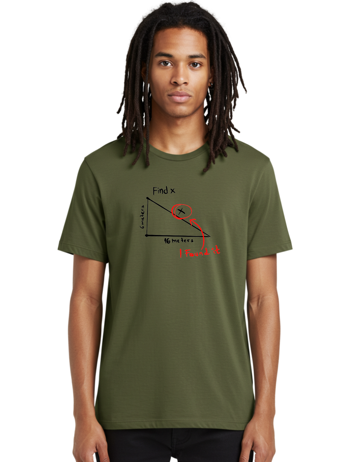 Right-Triangle-Problem Men'S Graphic Tee, 100% Cotton, Comfortable Casual Summer Wear, Machine Washable, Right Triangle, 6 Meters, 16 Meters, Find X, Pythagorean Theorem, Geometry Problem, Trigonometry, Math Exercise, Solve For X -  Aaa115