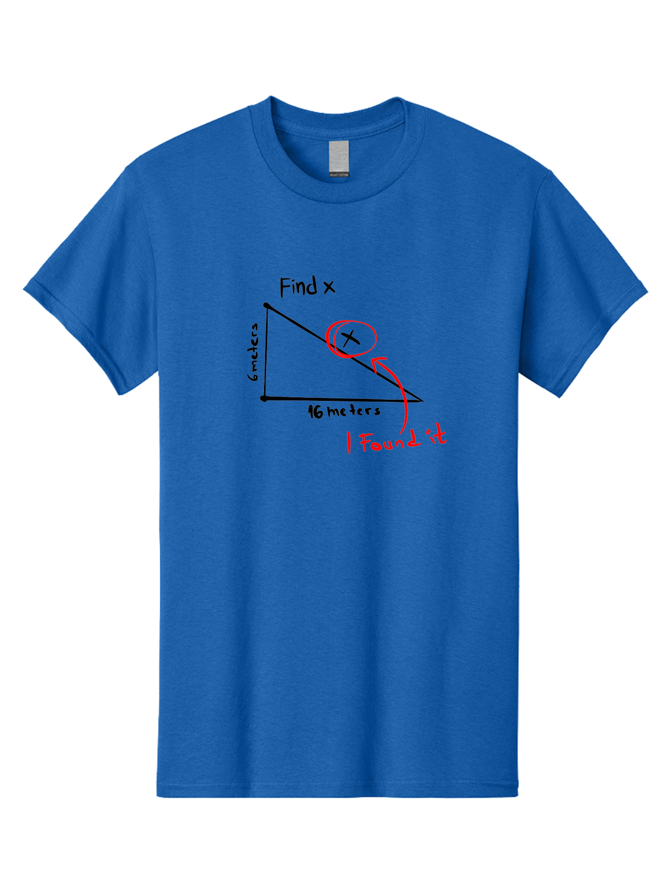 Right-Triangle-Problem Men'S Graphic Tee, 100% Cotton, Comfortable Casual Summer Wear, Machine Washable, Right Triangle, 6 Meters, 16 Meters, Find X, Pythagorean Theorem, Geometry Problem, Trigonometry, Math Exercise, Solve For X -  Aaa115