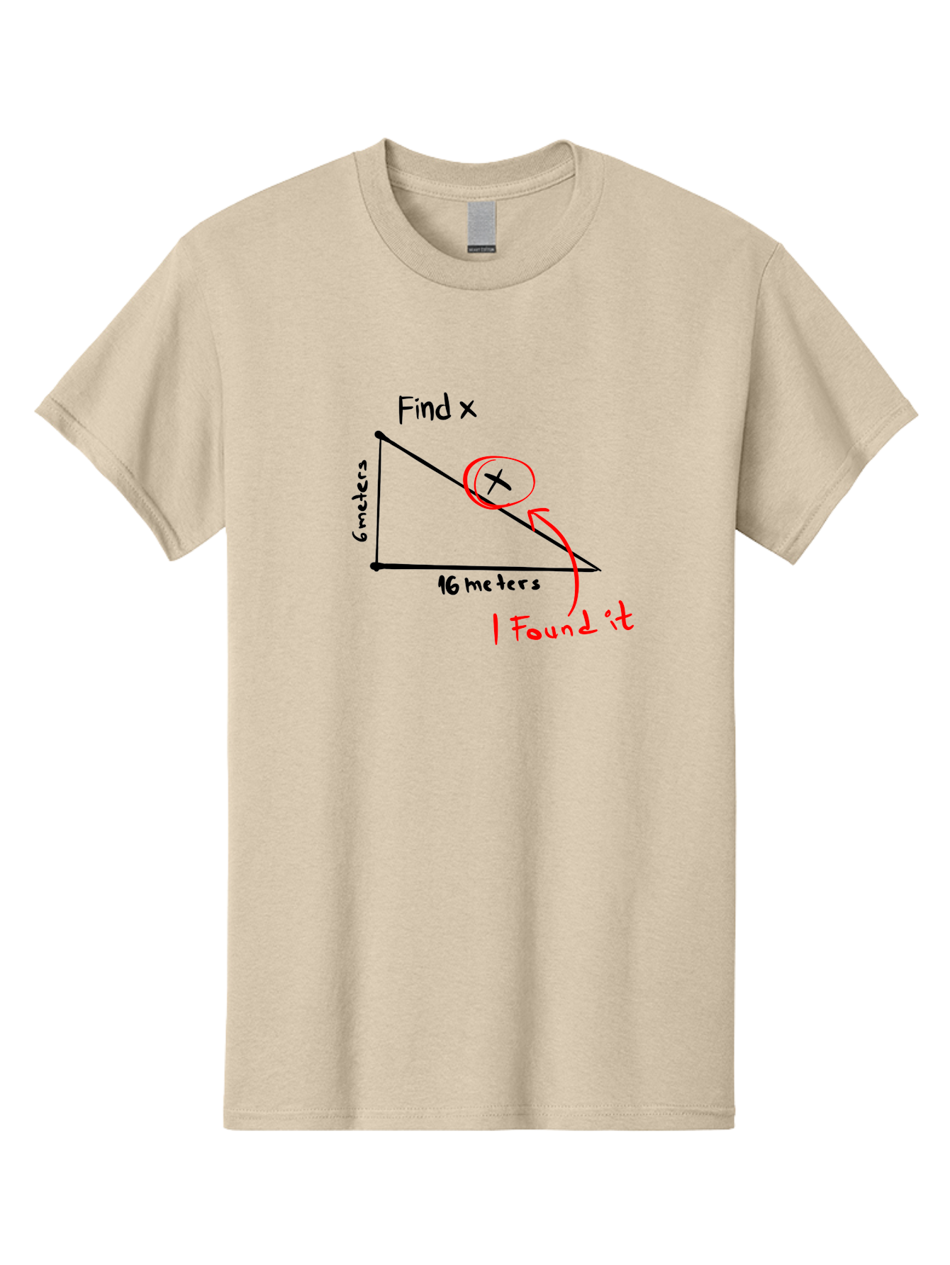 Right-Triangle-Problem Men'S Graphic Tee, 100% Cotton, Comfortable Casual Summer Wear, Machine Washable, Right Triangle, 6 Meters, 16 Meters, Find X, Pythagorean Theorem, Geometry Problem, Trigonometry, Math Exercise, Solve For X -  Aaa115