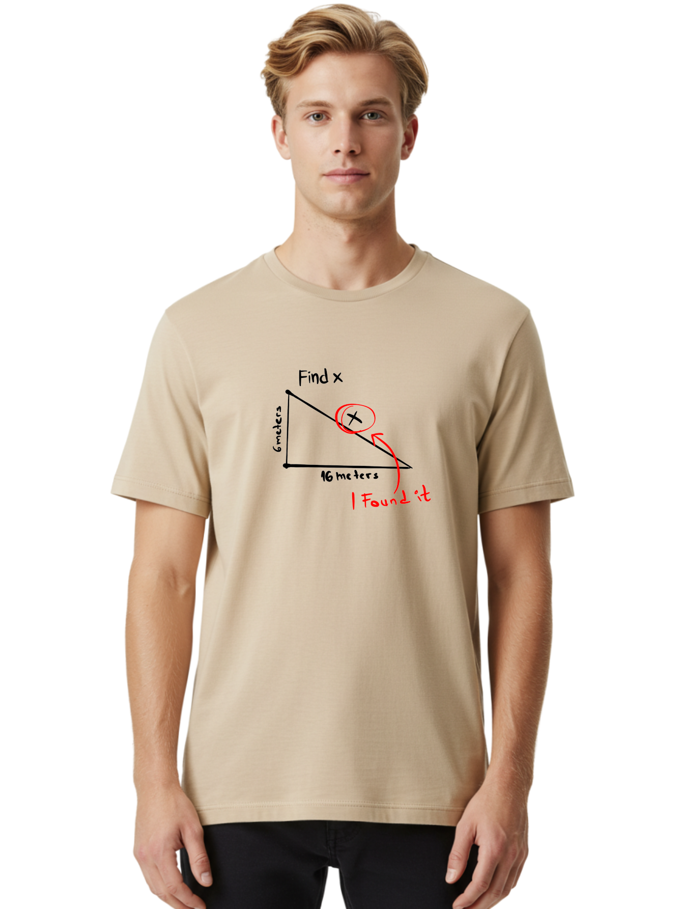 Right-Triangle-Problem Men'S Graphic Tee, 100% Cotton, Comfortable Casual Summer Wear, Machine Washable, Right Triangle, 6 Meters, 16 Meters, Find X, Pythagorean Theorem, Geometry Problem, Trigonometry, Math Exercise, Solve For X -  Aaa115