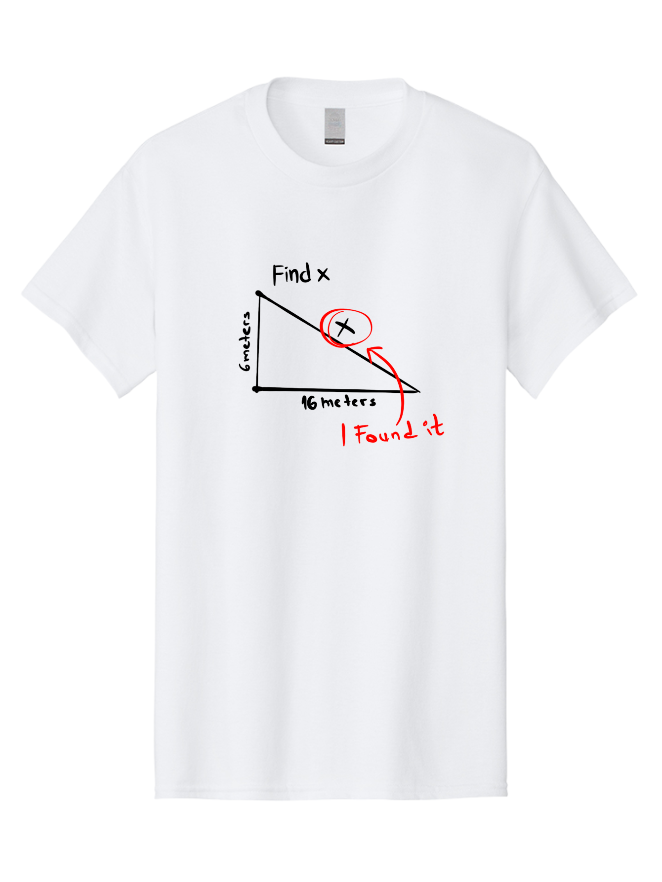 Right-Triangle-Problem Men'S Graphic Tee, 100% Cotton, Comfortable Casual Summer Wear, Machine Washable, Right Triangle, 6 Meters, 16 Meters, Find X, Pythagorean Theorem, Geometry Problem, Trigonometry, Math Exercise, Solve For X -  Aaa115
