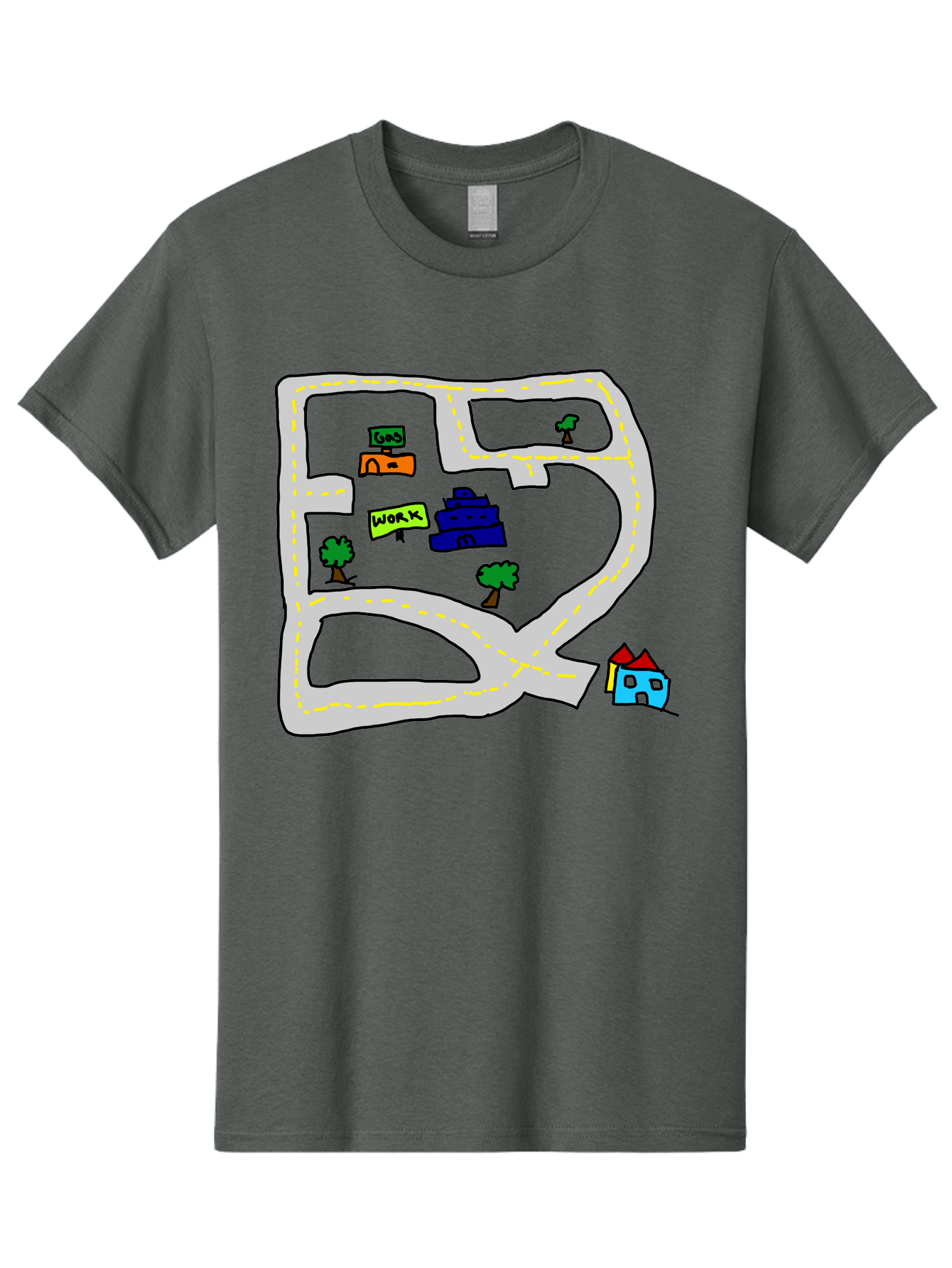 Road-Map Men'S Graphic Tee, 100% Cotton, Comfortable Casual Summer Wear, Machine Washable, Road To Work, Home Sweet Home, Daily Commute, Office Building, Daily Routine, Morning Journey -  Aaa116