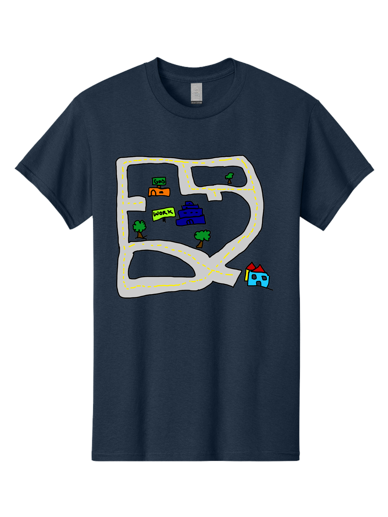 Road-Map Men'S Graphic Tee, 100% Cotton, Comfortable Casual Summer Wear, Machine Washable, Road To Work, Home Sweet Home, Daily Commute, Office Building, Daily Routine, Morning Journey -  Aaa116