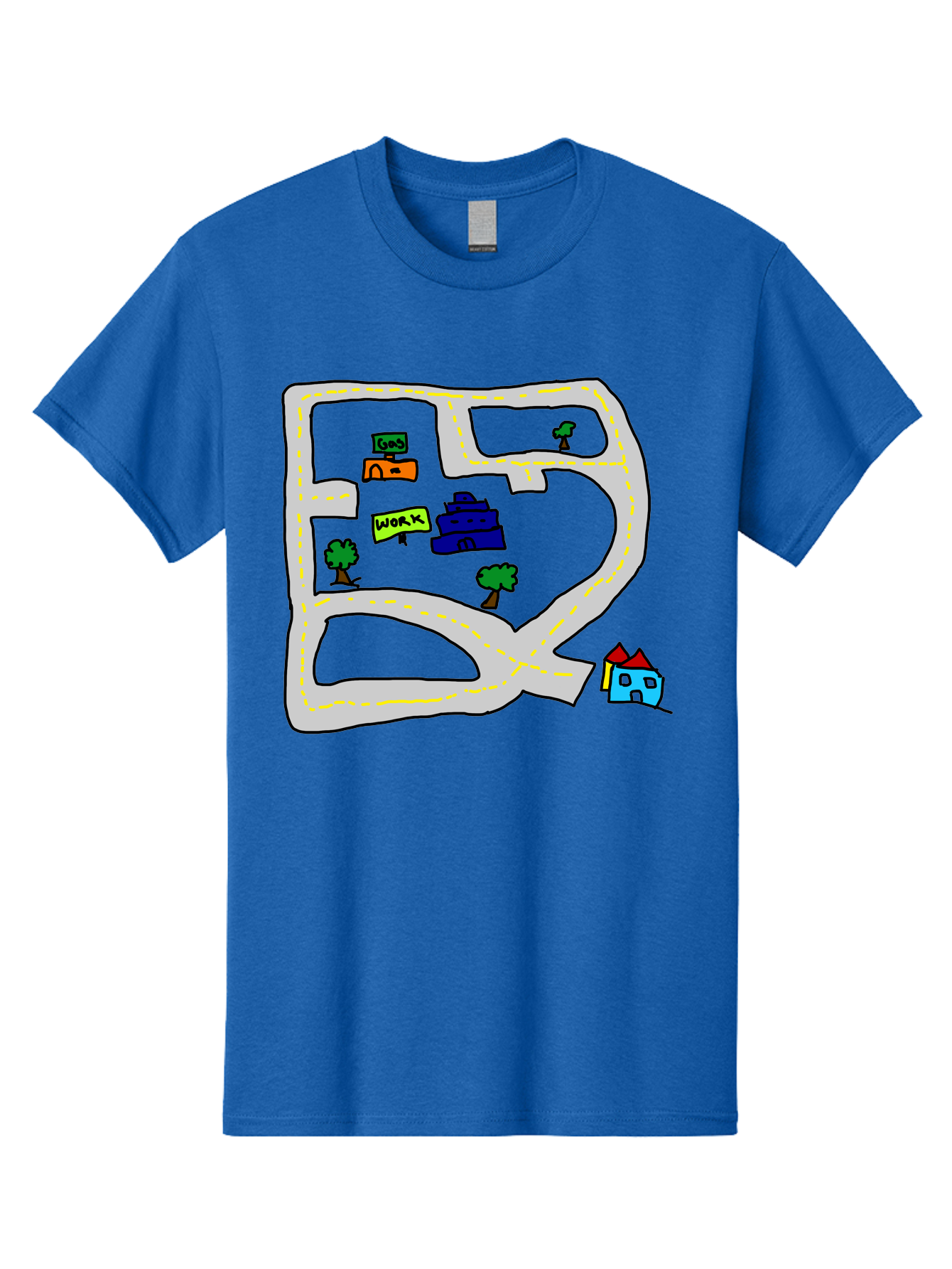 Road-Map Men'S Graphic Tee, 100% Cotton, Comfortable Casual Summer Wear, Machine Washable, Road To Work, Home Sweet Home, Daily Commute, Office Building, Daily Routine, Morning Journey -  Aaa116