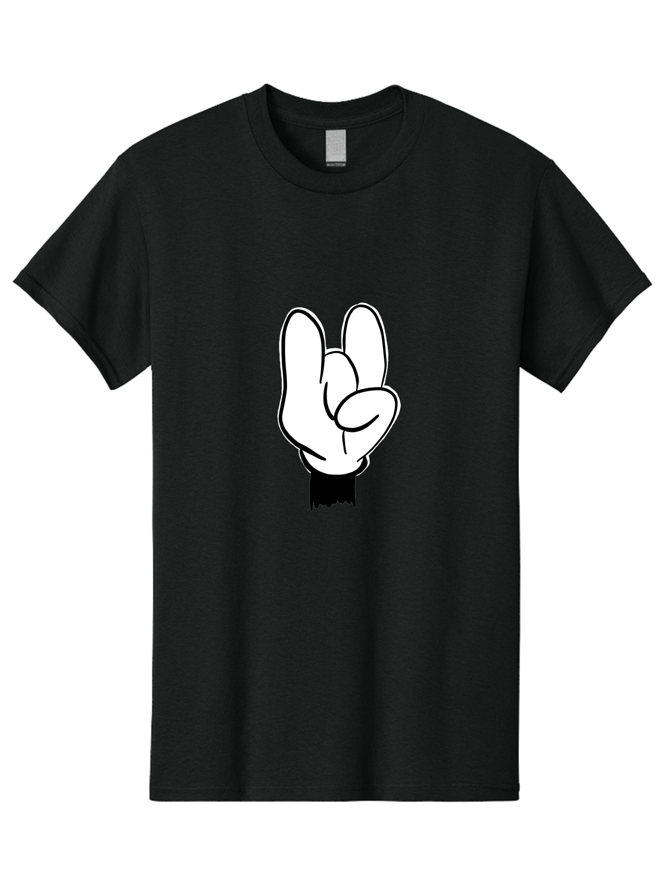 Rock-On-Hand Men'S Graphic Tee, 100% Cotton, Comfortable Casual Summer Wear, Machine Washable, Hand Gesture, Peace Sign, Cartoon Illustration, White Hand, Black Sleeve, Simple Design, Symbol Of Peace, Illustration Art, Graphic Design -  Aaa117