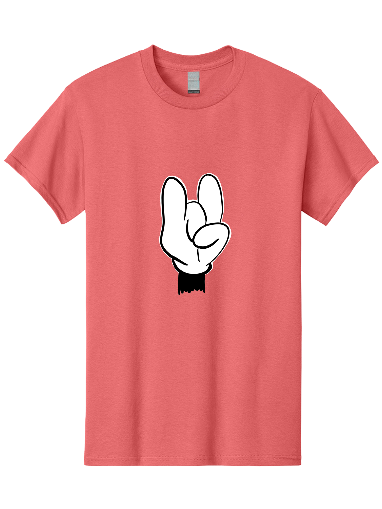 Rock-On-Hand Men'S Graphic Tee, 100% Cotton, Comfortable Casual Summer Wear, Machine Washable, Hand Gesture, Peace Sign, Cartoon Illustration, White Hand, Black Sleeve, Simple Design, Symbol Of Peace, Illustration Art, Graphic Design -  Aaa117