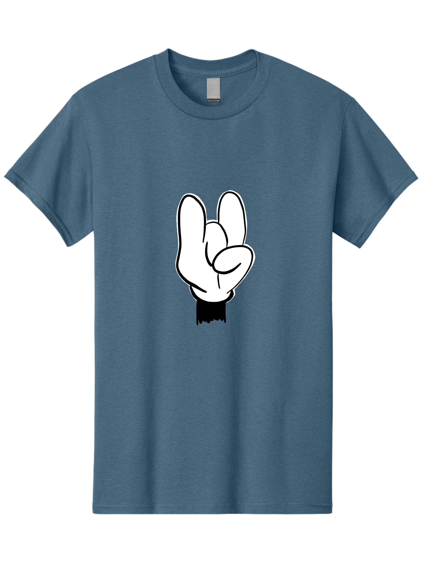 Rock-On-Hand Men'S Graphic Tee, 100% Cotton, Comfortable Casual Summer Wear, Machine Washable, Hand Gesture, Peace Sign, Cartoon Illustration, White Hand, Black Sleeve, Simple Design, Symbol Of Peace, Illustration Art, Graphic Design -  Aaa117