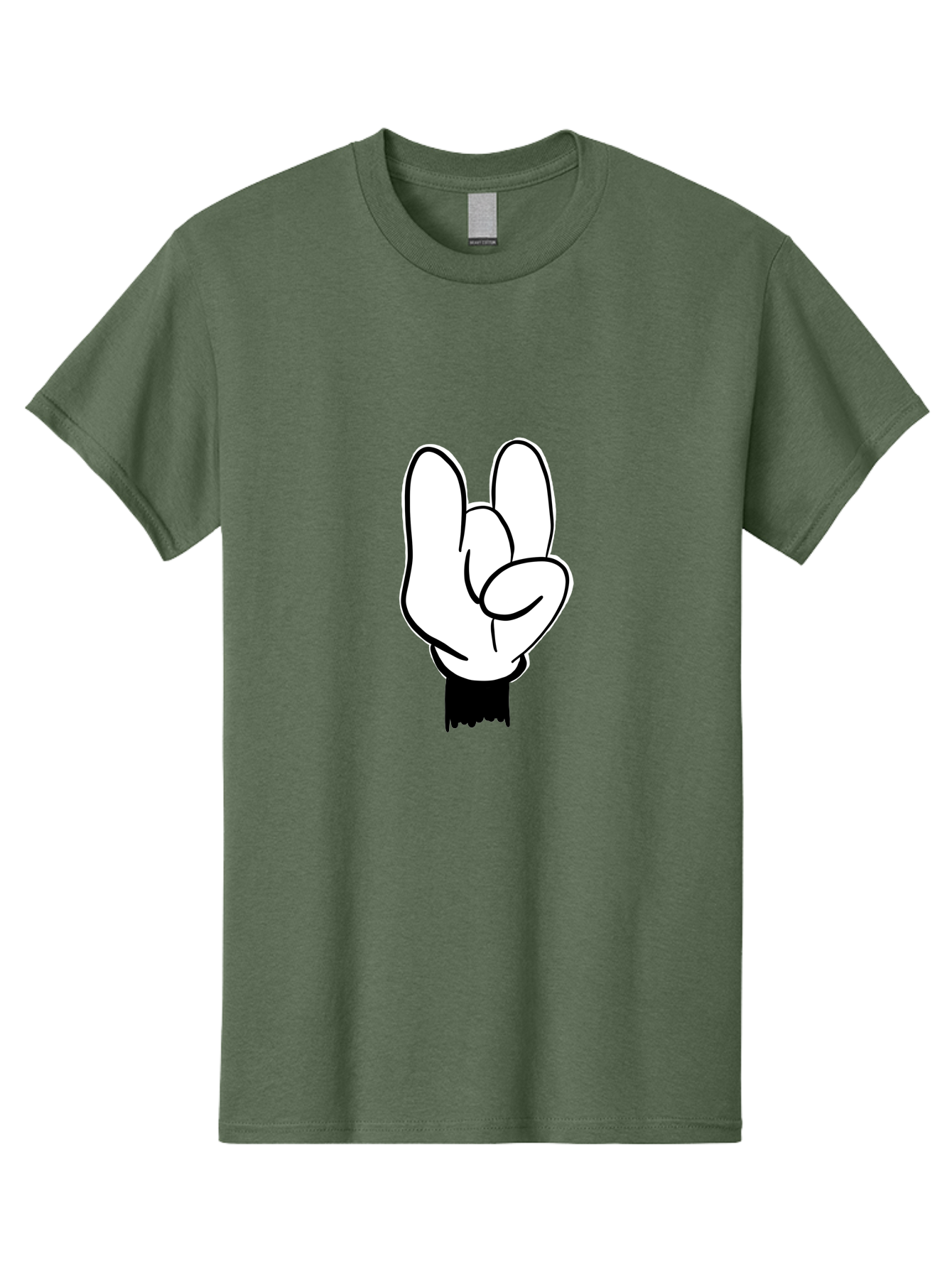 Rock-On-Hand Men'S Graphic Tee, 100% Cotton, Comfortable Casual Summer Wear, Machine Washable, Hand Gesture, Peace Sign, Cartoon Illustration, White Hand, Black Sleeve, Simple Design, Symbol Of Peace, Illustration Art, Graphic Design -  Aaa117