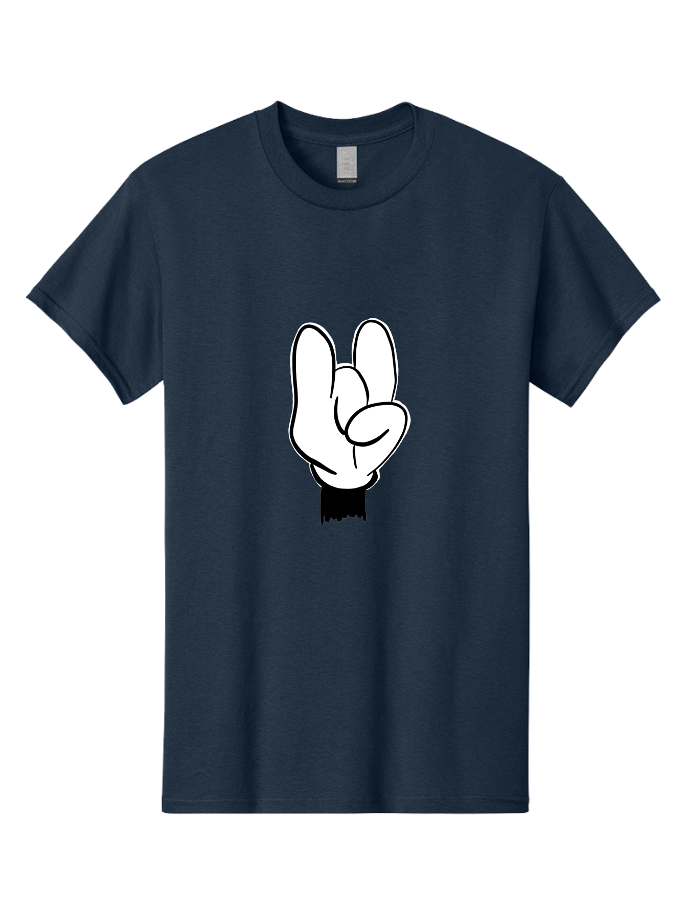 Rock-On-Hand Men'S Graphic Tee, 100% Cotton, Comfortable Casual Summer Wear, Machine Washable, Hand Gesture, Peace Sign, Cartoon Illustration, White Hand, Black Sleeve, Simple Design, Symbol Of Peace, Illustration Art, Graphic Design -  Aaa117