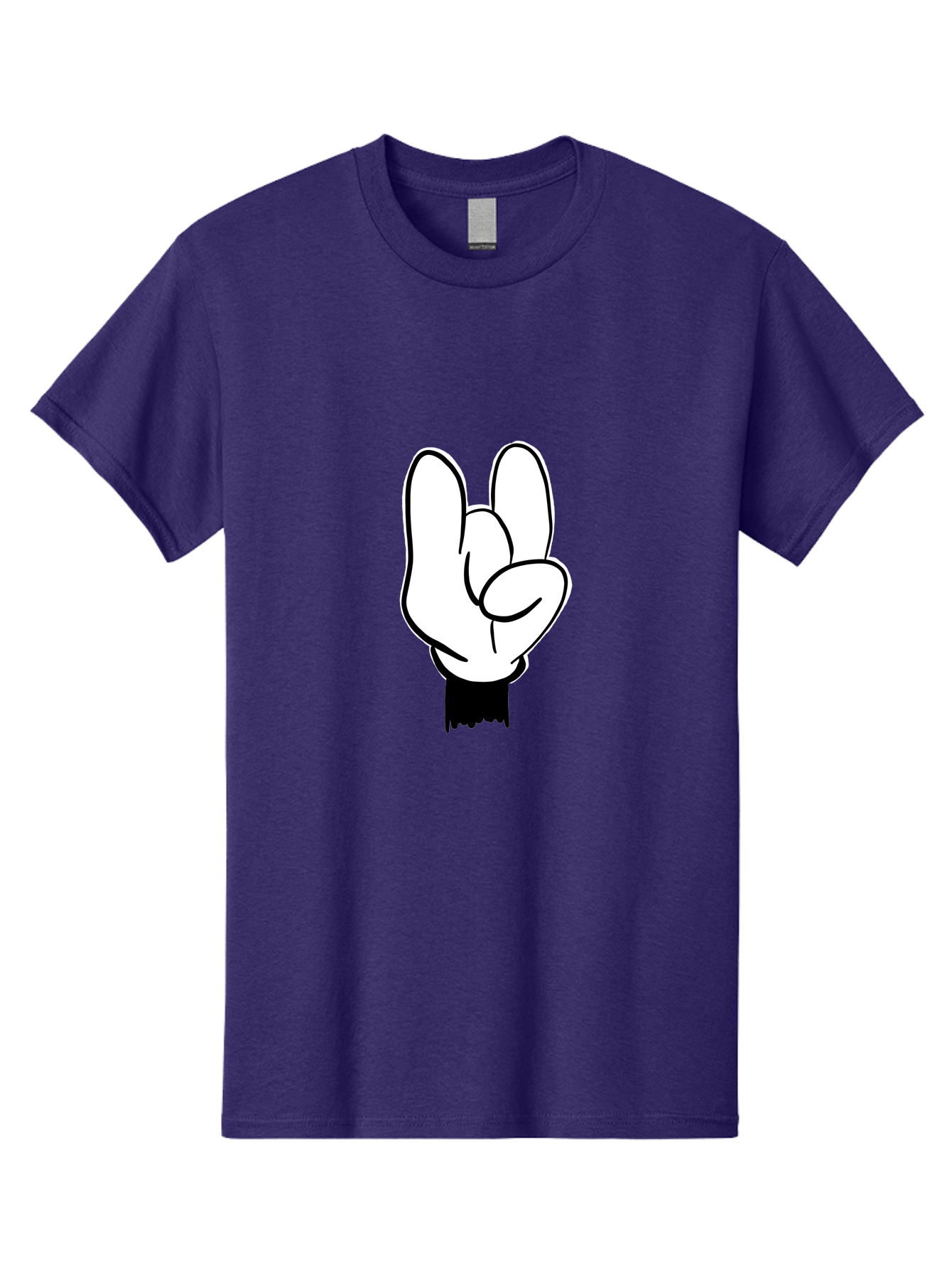 Rock-On-Hand Men'S Graphic Tee, 100% Cotton, Comfortable Casual Summer Wear, Machine Washable, Hand Gesture, Peace Sign, Cartoon Illustration, White Hand, Black Sleeve, Simple Design, Symbol Of Peace, Illustration Art, Graphic Design -  Aaa117