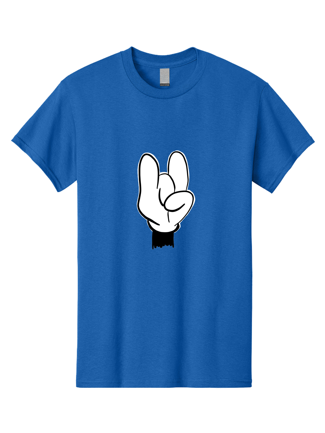 Rock-On-Hand Men'S Graphic Tee, 100% Cotton, Comfortable Casual Summer Wear, Machine Washable, Hand Gesture, Peace Sign, Cartoon Illustration, White Hand, Black Sleeve, Simple Design, Symbol Of Peace, Illustration Art, Graphic Design -  Aaa117