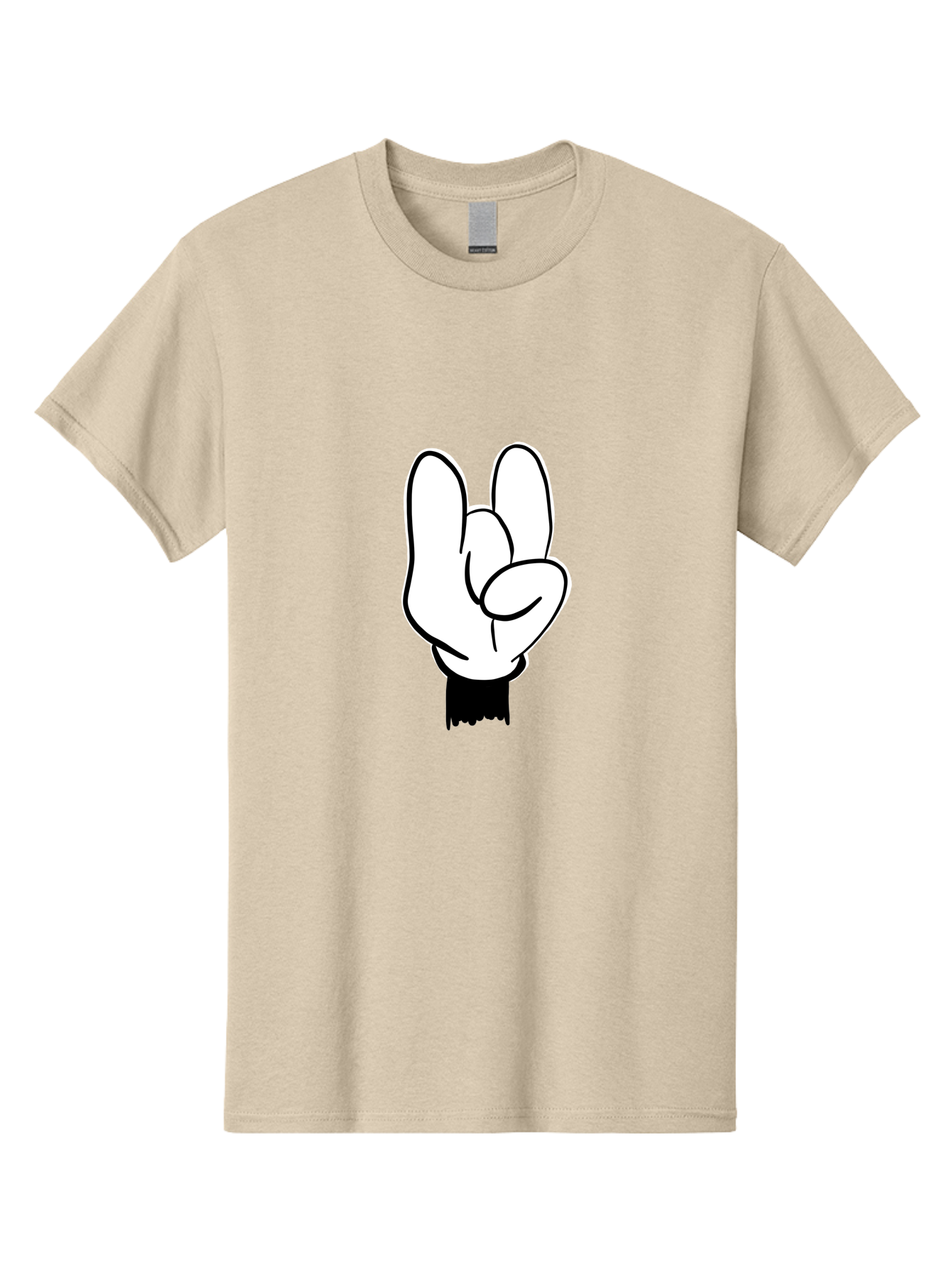 Rock-On-Hand Men'S Graphic Tee, 100% Cotton, Comfortable Casual Summer Wear, Machine Washable, Hand Gesture, Peace Sign, Cartoon Illustration, White Hand, Black Sleeve, Simple Design, Symbol Of Peace, Illustration Art, Graphic Design -  Aaa117