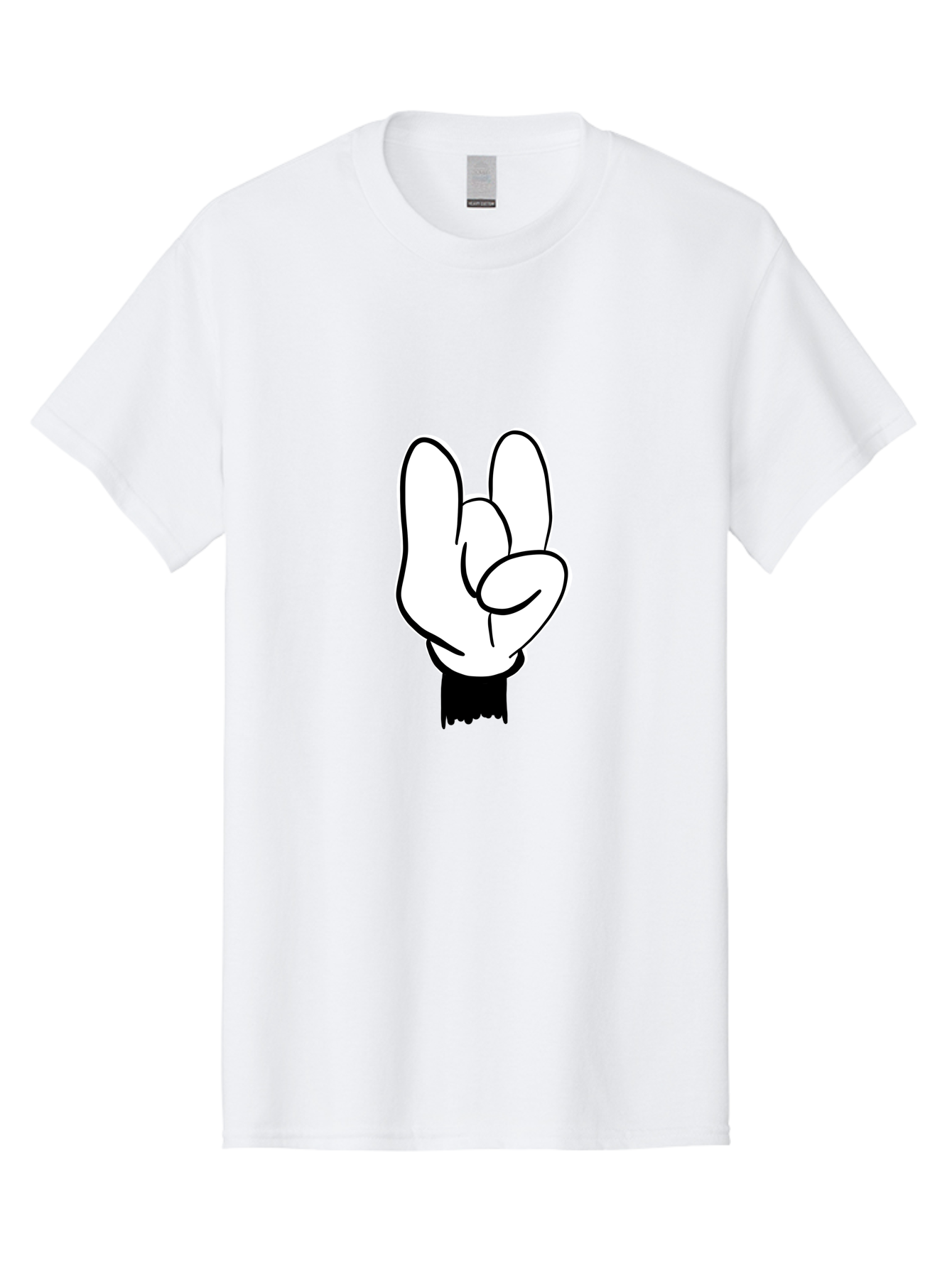 Rock-On-Hand Men'S Graphic Tee, 100% Cotton, Comfortable Casual Summer Wear, Machine Washable, Hand Gesture, Peace Sign, Cartoon Illustration, White Hand, Black Sleeve, Simple Design, Symbol Of Peace, Illustration Art, Graphic Design -  Aaa117