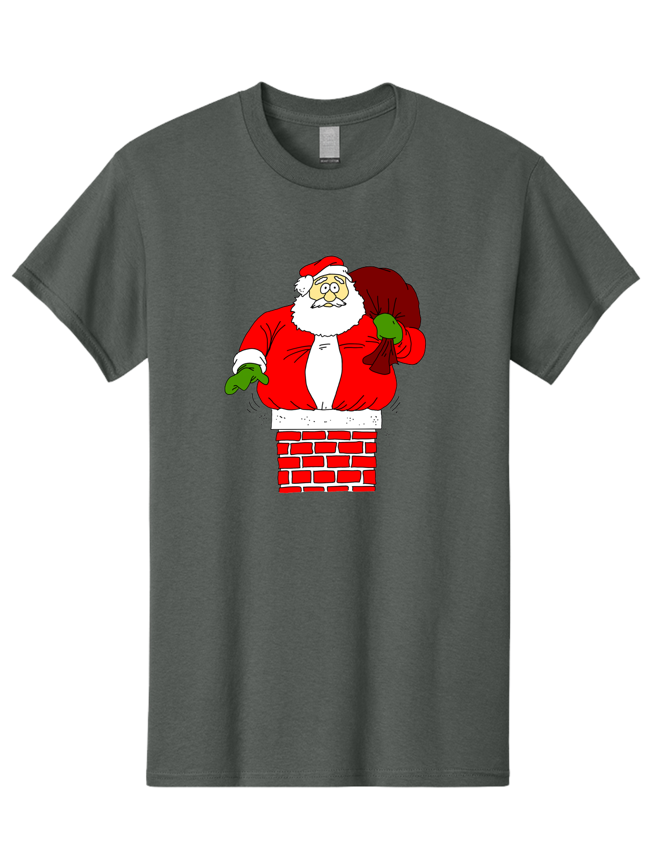 Santa-Claus Men'S Graphic Tee, 100% Cotton, Comfortable Casual Summer Wear, Machine Washable, Santa Claus Emerging From A Chimney, Christmas Magic, Festive Season, Holiday Cheer, Jolly Old Man, Gift Giving, Red Suit, White Beard, -  Aaa118