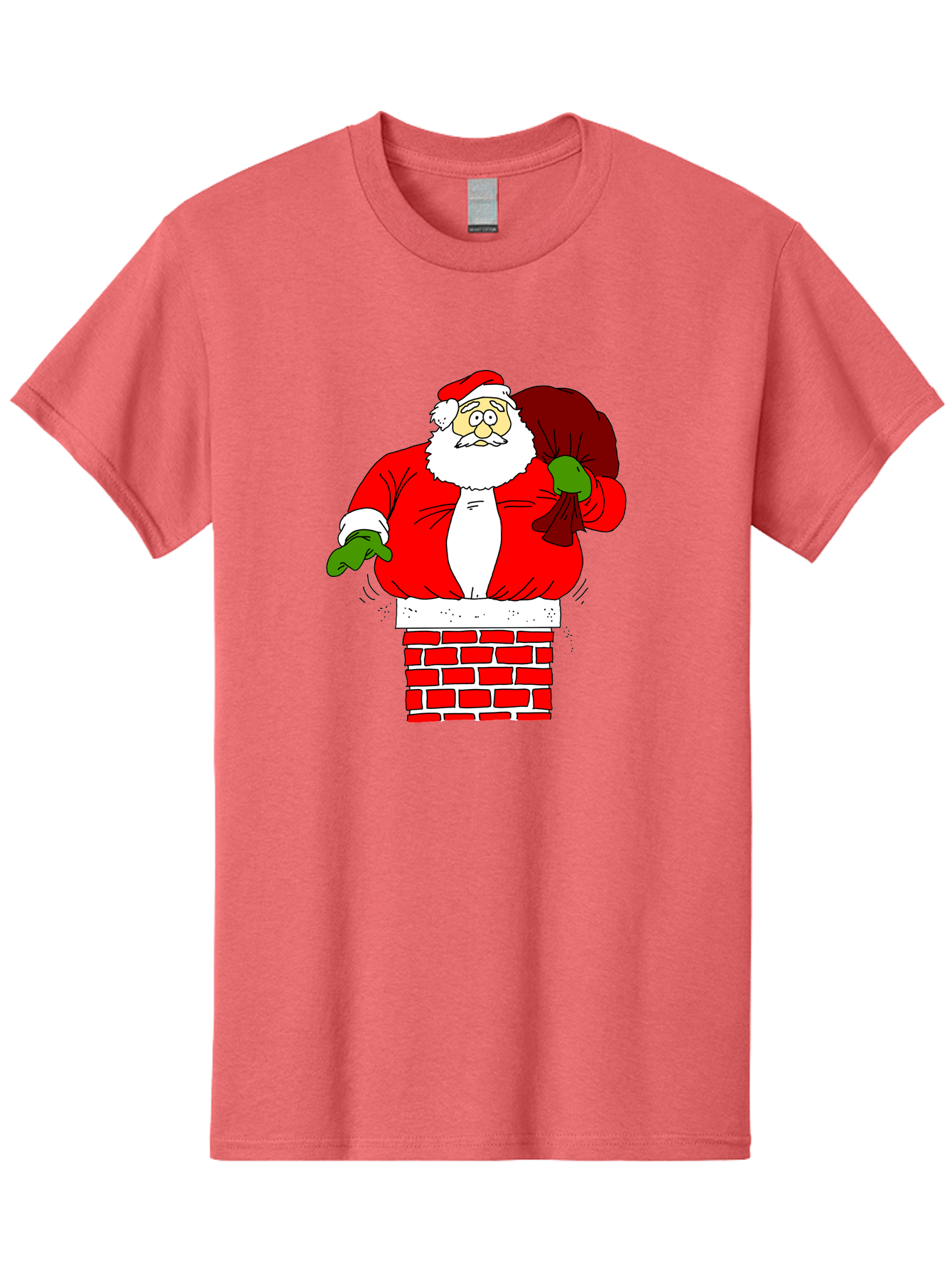 Santa Claus emerging from a chimney, Christmas magic, festive season, holiday cheer, jolly old man, gift giving, red suit, white beard, sack of presents, cartoon illustration