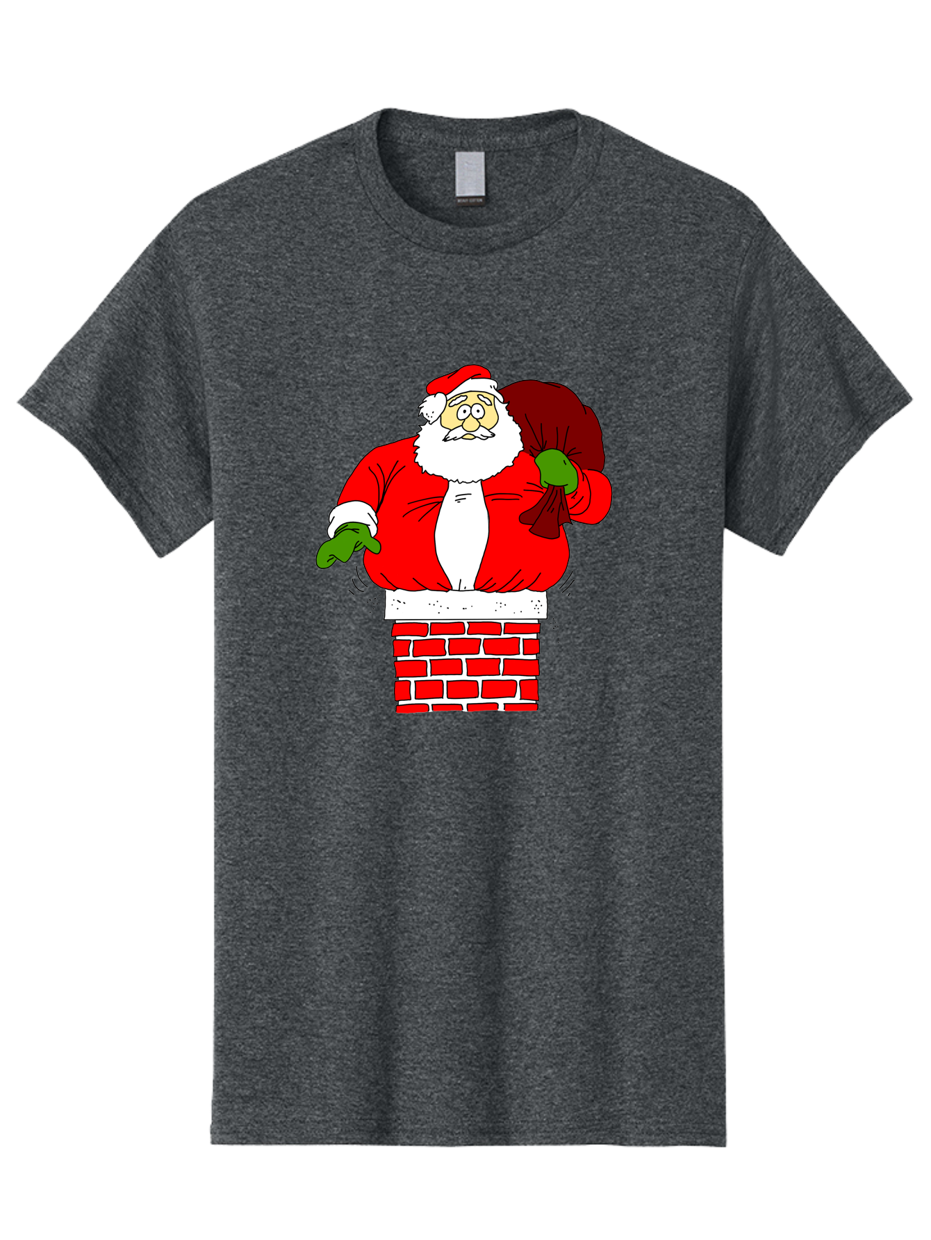 Santa Claus emerging from a chimney, Christmas magic, festive season, holiday cheer, jolly old man, gift giving, red suit, white beard, sack of presents, cartoon illustration