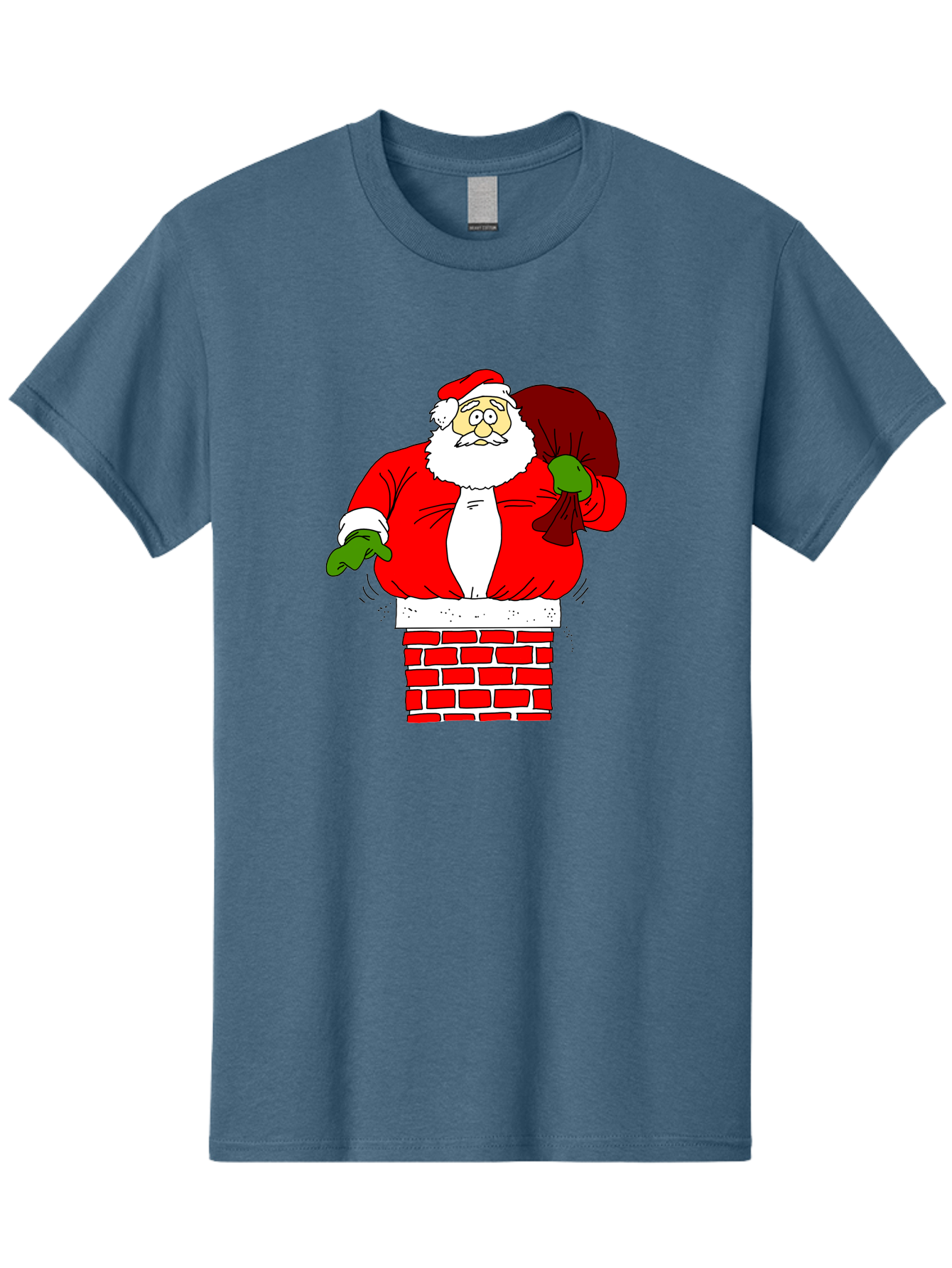 Santa-Claus Men'S Graphic Tee, 100% Cotton, Comfortable Casual Summer Wear, Machine Washable, Santa Claus Emerging From A Chimney, Christmas Magic, Festive Season, Holiday Cheer, Jolly Old Man, Gift Giving, Red Suit, White Beard, -  Aaa118