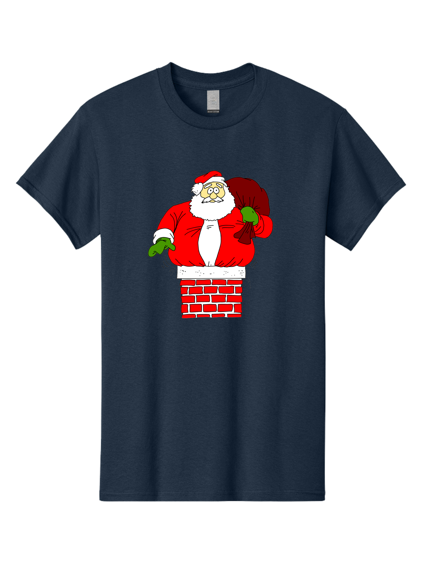 Santa-Claus Men'S Graphic Tee, 100% Cotton, Comfortable Casual Summer Wear, Machine Washable, Santa Claus Emerging From A Chimney, Christmas Magic, Festive Season, Holiday Cheer, Jolly Old Man, Gift Giving, Red Suit, White Beard, -  Aaa118