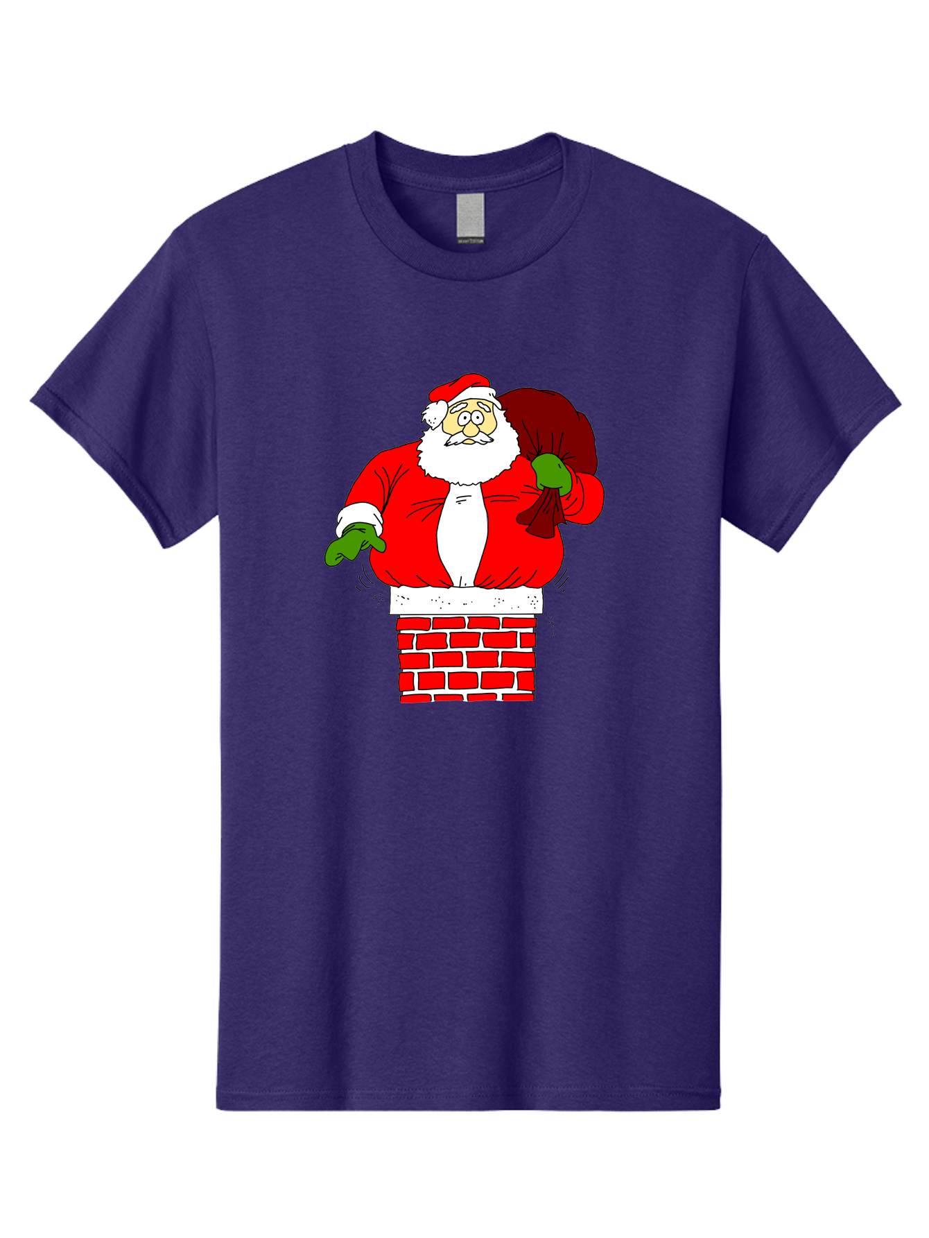 Santa Claus emerging from a chimney, Christmas magic, festive season, holiday cheer, jolly old man, gift giving, red suit, white beard, sack of presents, cartoon illustration
