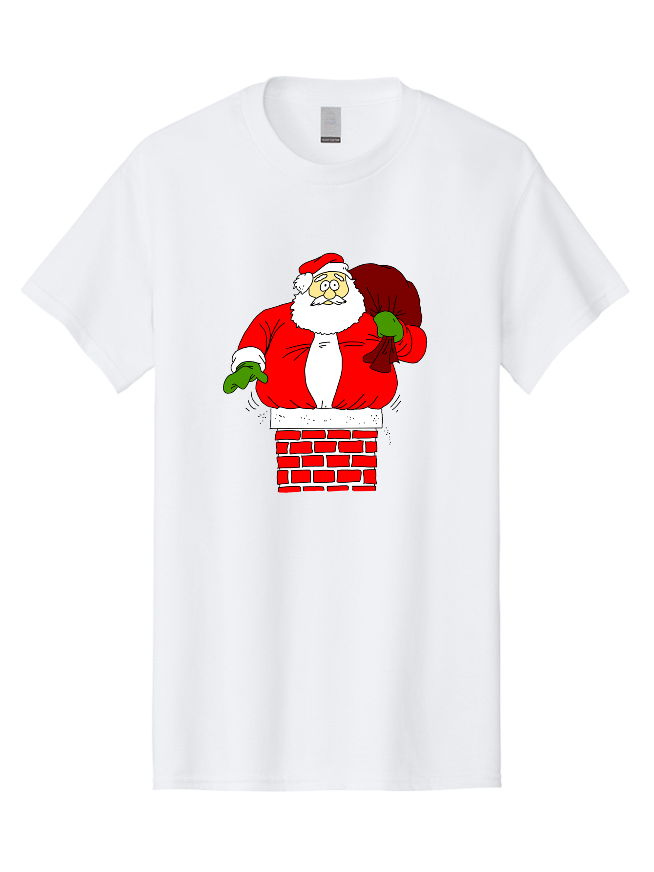 Santa Claus emerging from a chimney, Christmas magic, festive season, holiday cheer, jolly old man, gift giving, red suit, white beard, sack of presents, cartoon illustration
