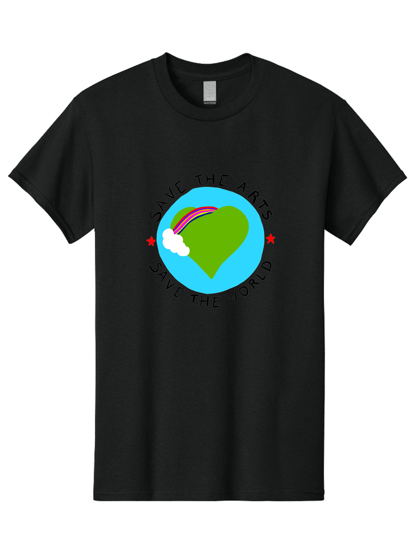 Save-The-Arts-Save-The-World Men'S Graphic Tee, 100% Cotton, Comfortable Casual Summer Wear, Machine Washable, Heart-Shaped Earth, Rainbow, Cloud, Save The Arts, Save The World, Creative Expression, Artistic Activism, -  Aaa120