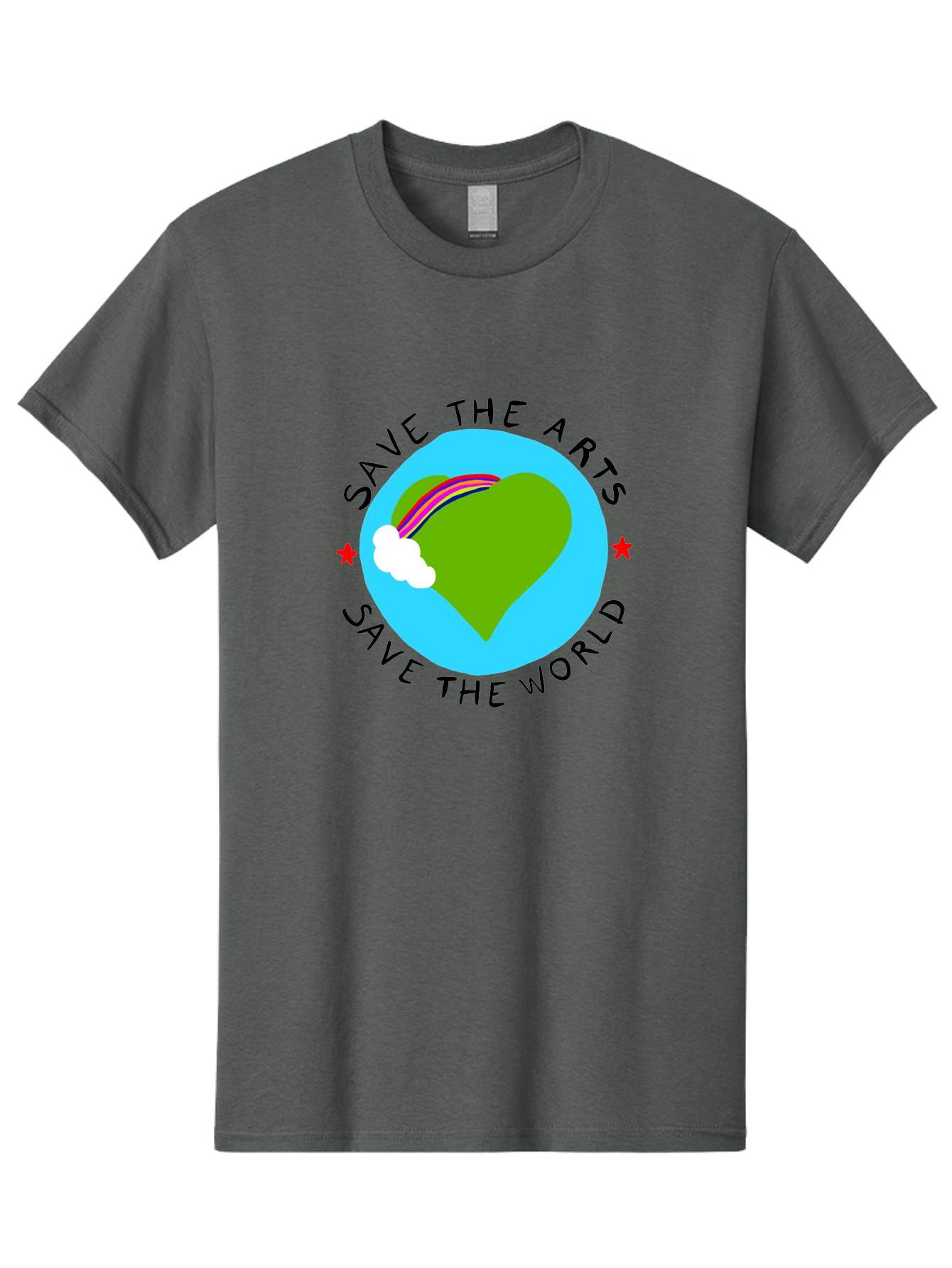 Save-The-Arts-Save-The-World Men'S Graphic Tee, 100% Cotton, Comfortable Casual Summer Wear, Machine Washable, Heart-Shaped Earth, Rainbow, Cloud, Save The Arts, Save The World, Creative Expression, Artistic Activism, -  Aaa120