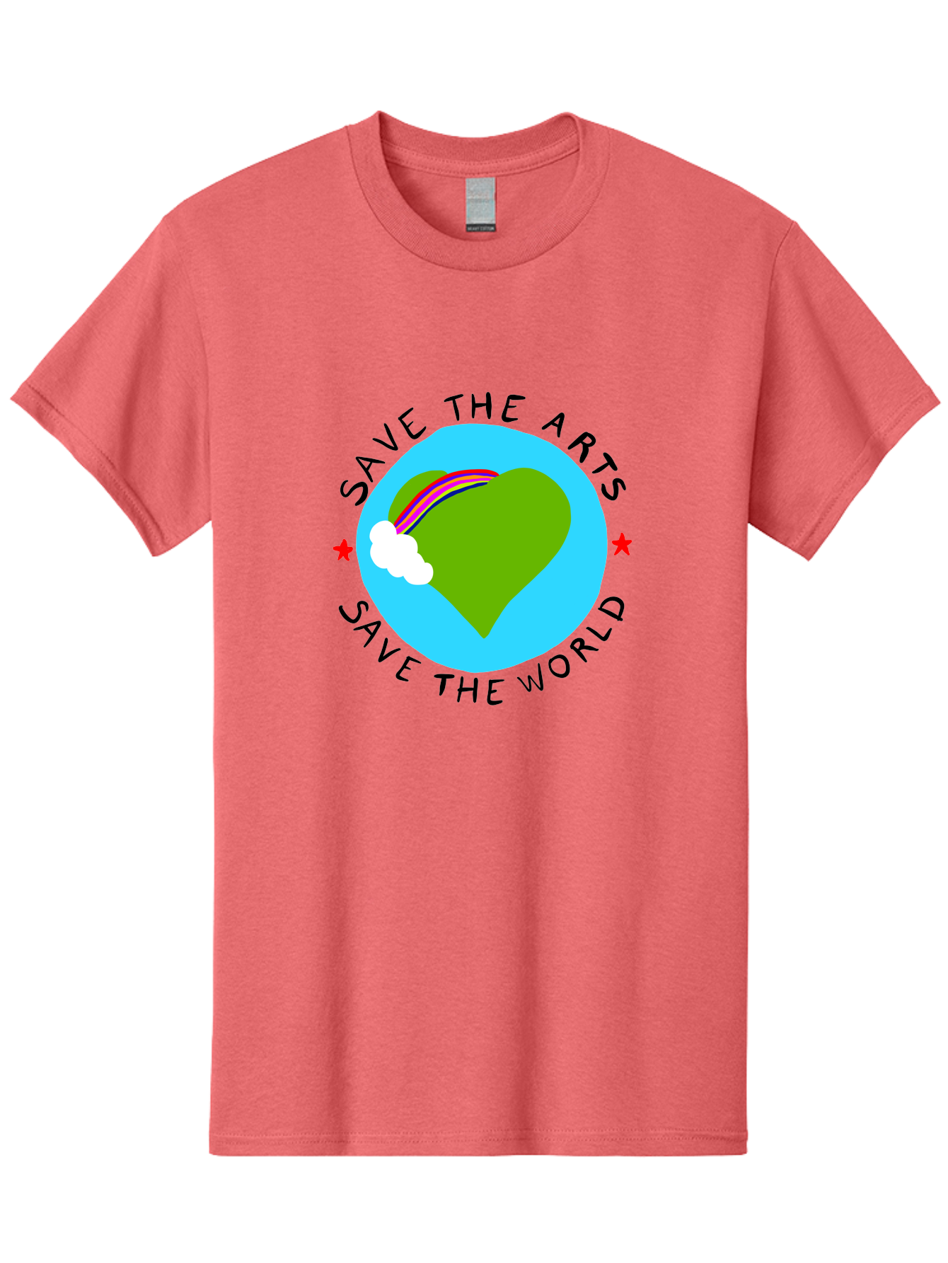 Save-The-Arts-Save-The-World Men'S Graphic Tee, 100% Cotton, Comfortable Casual Summer Wear, Machine Washable, Heart-Shaped Earth, Rainbow, Cloud, Save The Arts, Save The World, Creative Expression, Artistic Activism, -  Aaa120