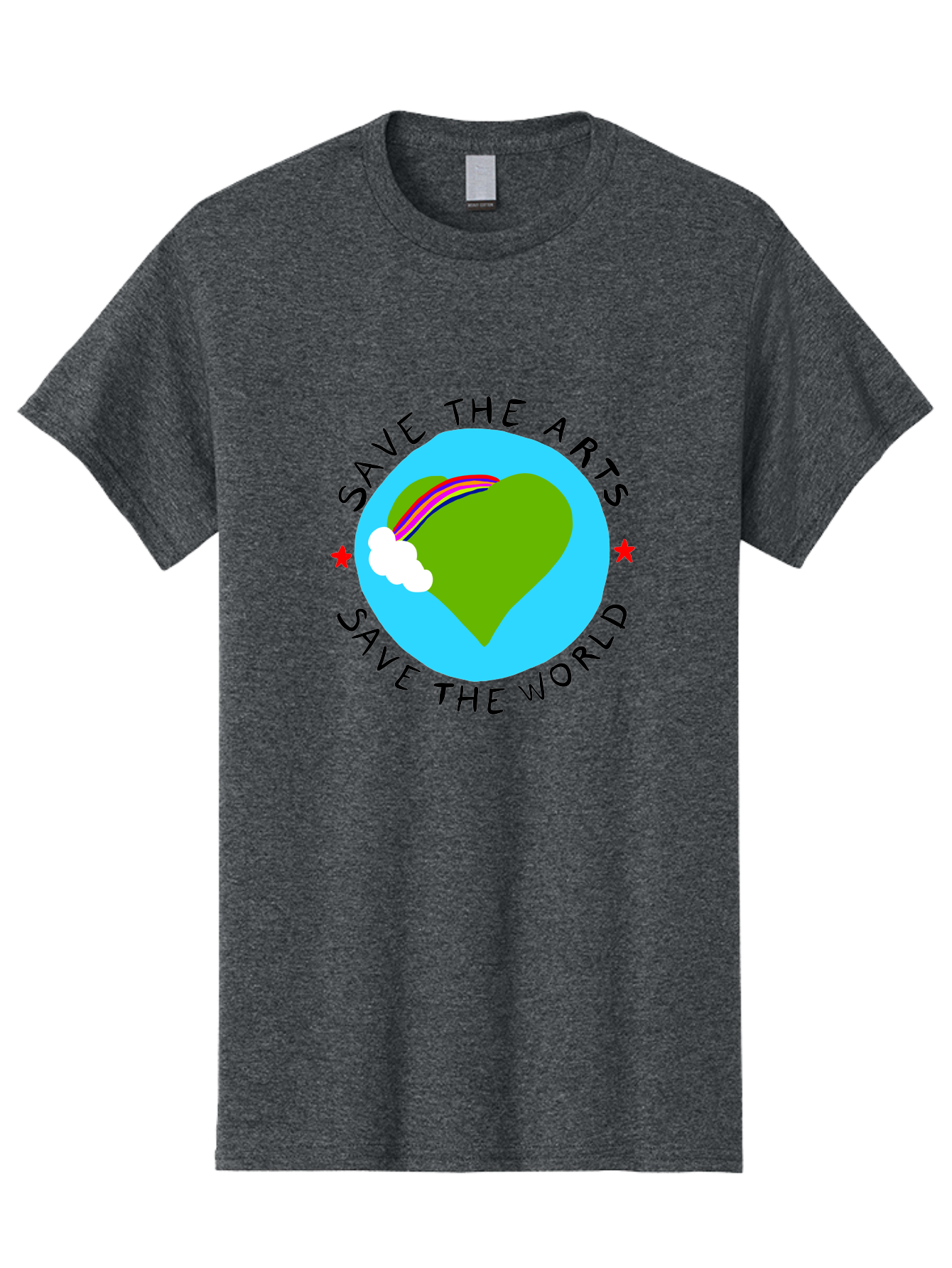 Save-The-Arts-Save-The-World Men'S Graphic Tee, 100% Cotton, Comfortable Casual Summer Wear, Machine Washable, Heart-Shaped Earth, Rainbow, Cloud, Save The Arts, Save The World, Creative Expression, Artistic Activism, -  Aaa120