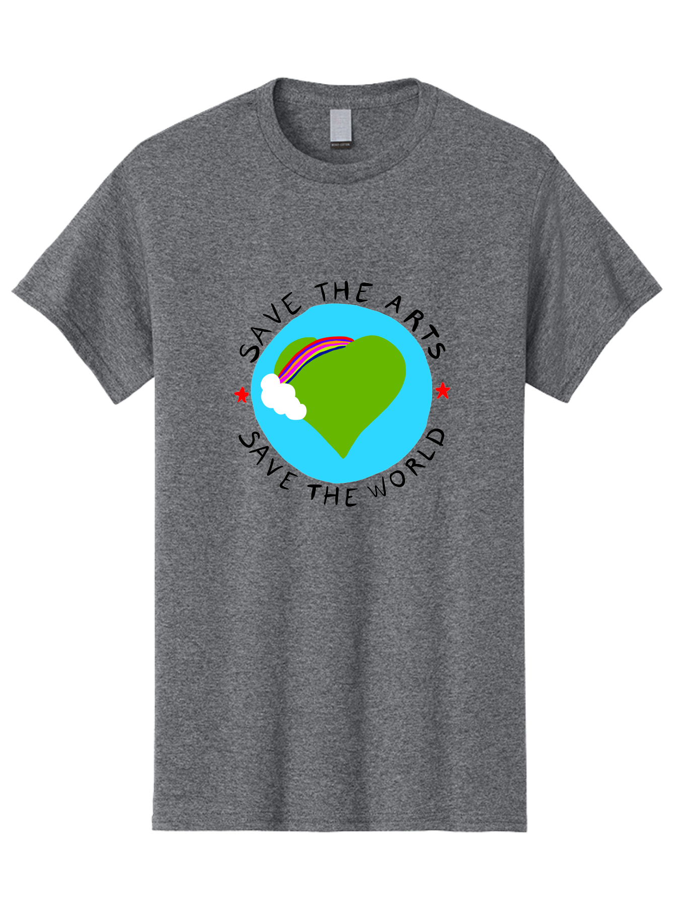 Save-The-Arts-Save-The-World Men'S Graphic Tee, 100% Cotton, Comfortable Casual Summer Wear, Machine Washable, Heart-Shaped Earth, Rainbow, Cloud, Save The Arts, Save The World, Creative Expression, Artistic Activism, -  Aaa120