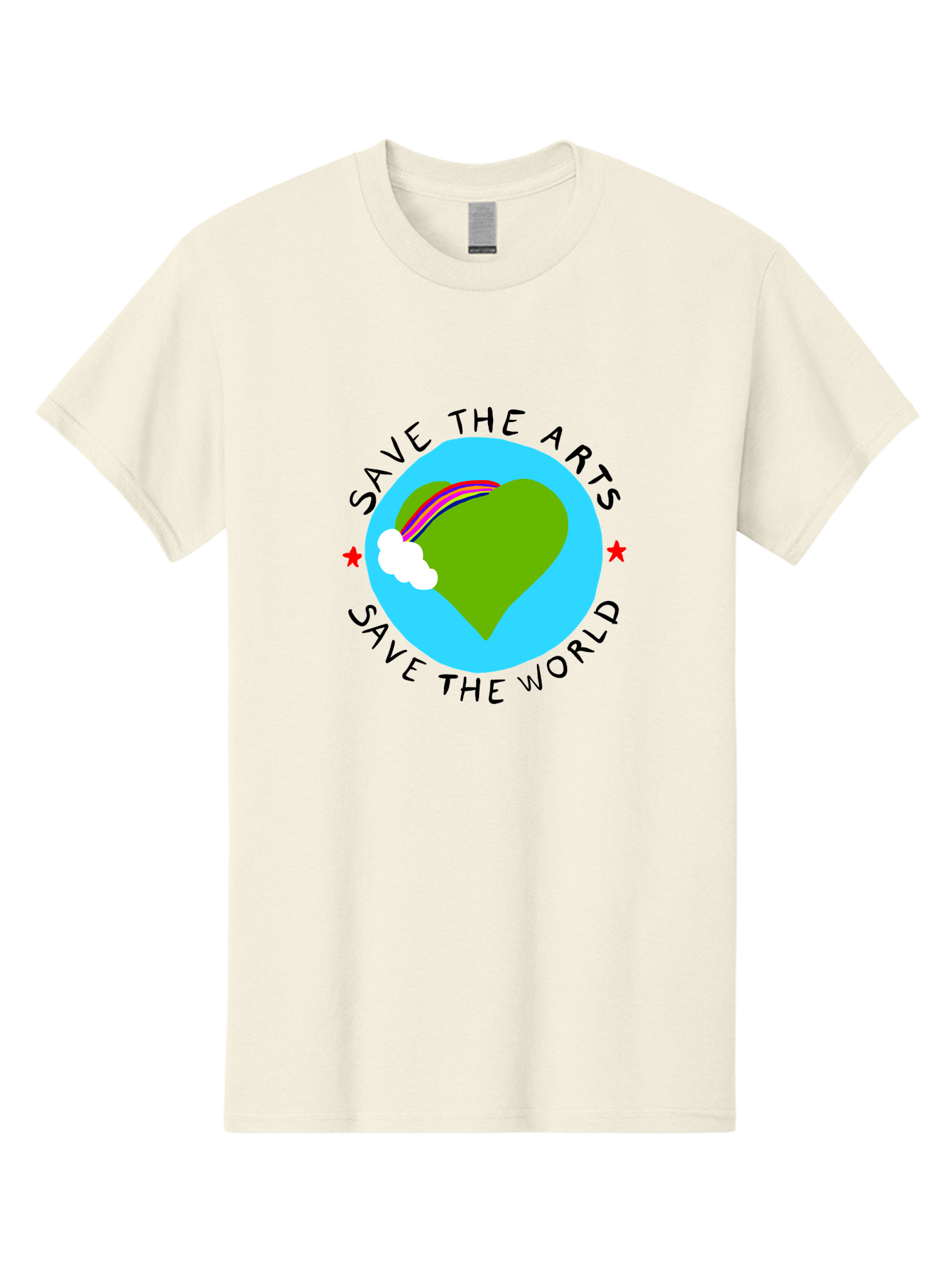 Save-The-Arts-Save-The-World Men'S Graphic Tee, 100% Cotton, Comfortable Casual Summer Wear, Machine Washable, Heart-Shaped Earth, Rainbow, Cloud, Save The Arts, Save The World, Creative Expression, Artistic Activism, -  Aaa120