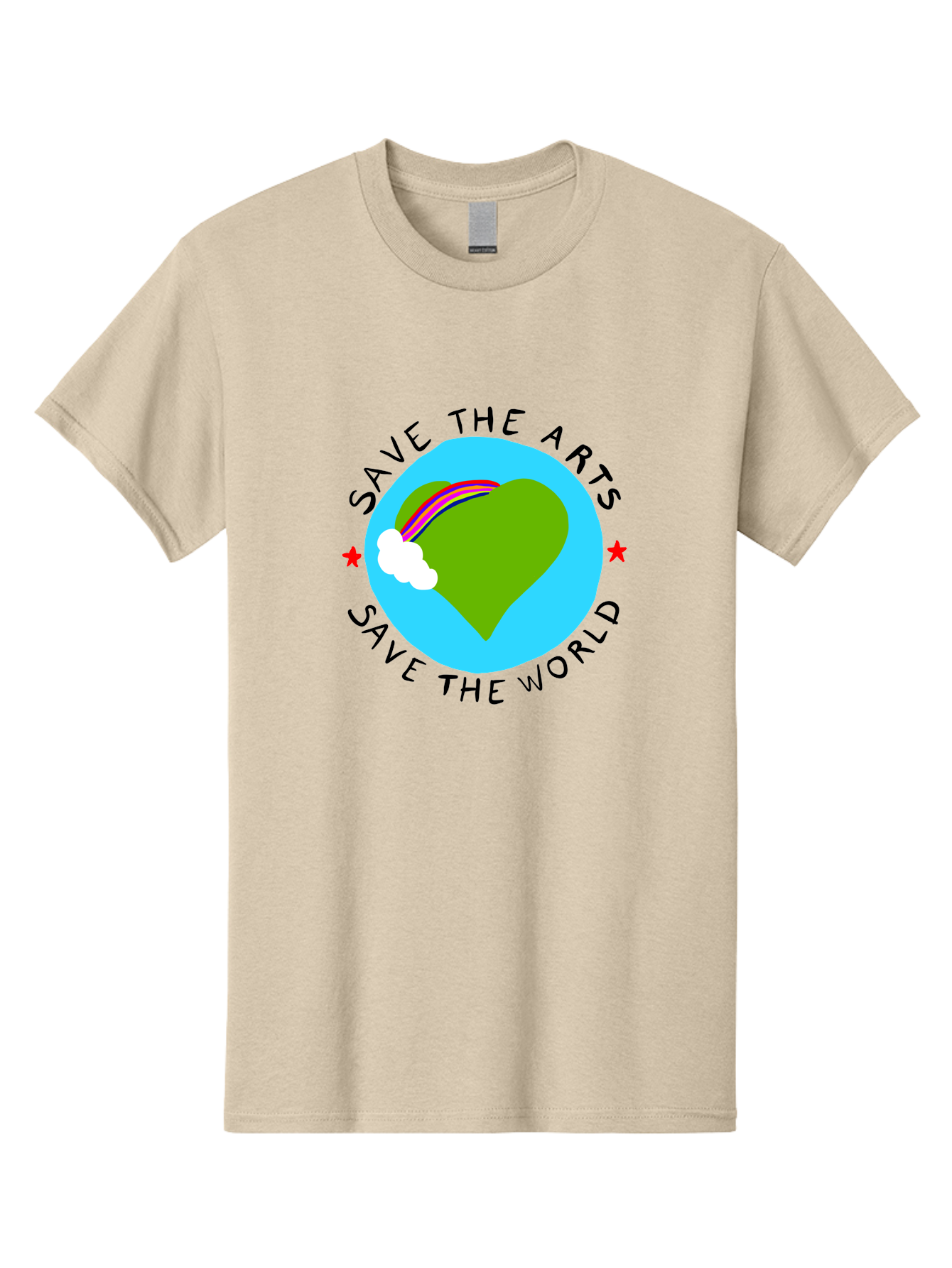 Save-The-Arts-Save-The-World Men'S Graphic Tee, 100% Cotton, Comfortable Casual Summer Wear, Machine Washable, Heart-Shaped Earth, Rainbow, Cloud, Save The Arts, Save The World, Creative Expression, Artistic Activism, -  Aaa120