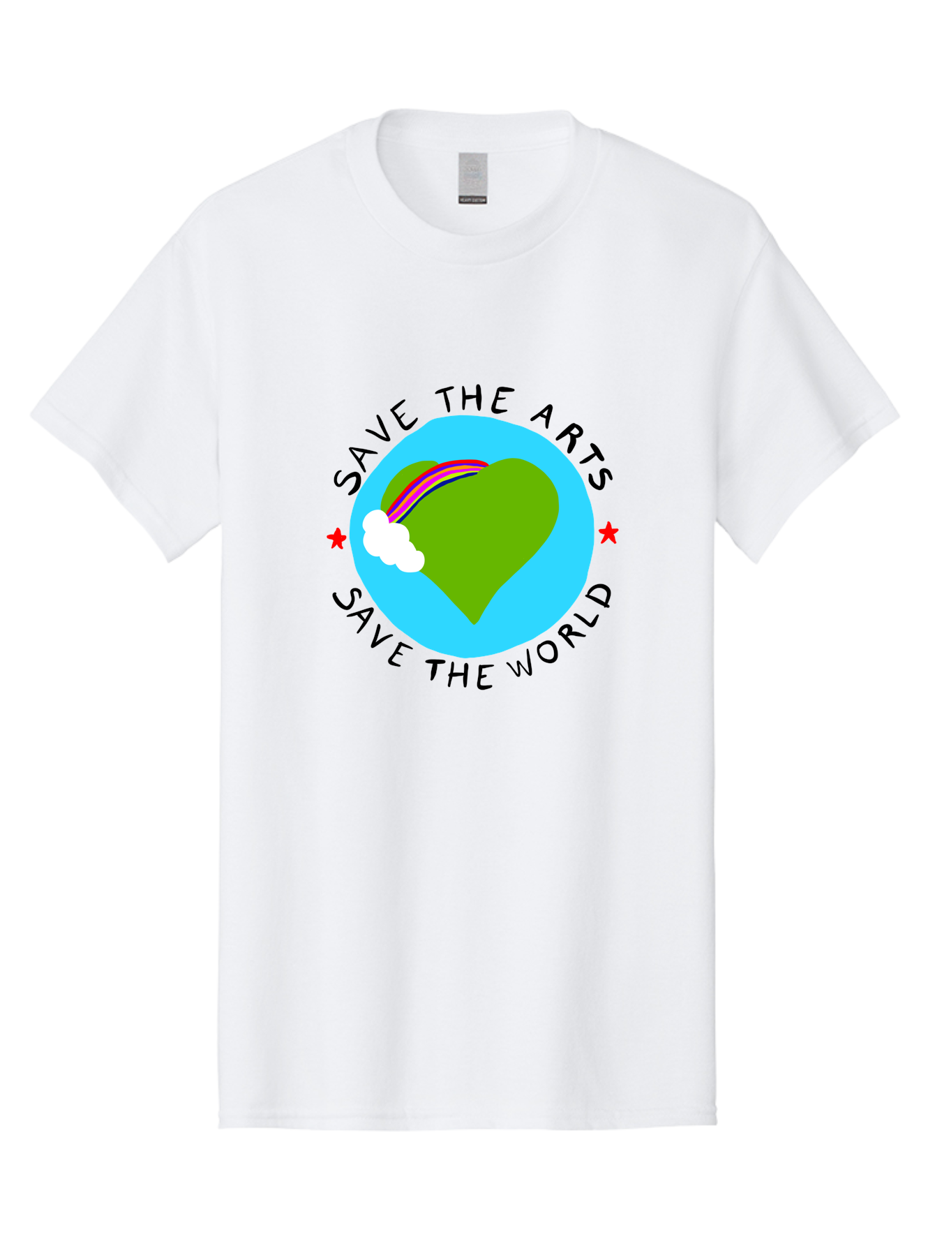 Save-The-Arts-Save-The-World Men'S Graphic Tee, 100% Cotton, Comfortable Casual Summer Wear, Machine Washable, Heart-Shaped Earth, Rainbow, Cloud, Save The Arts, Save The World, Creative Expression, Artistic Activism, -  Aaa120