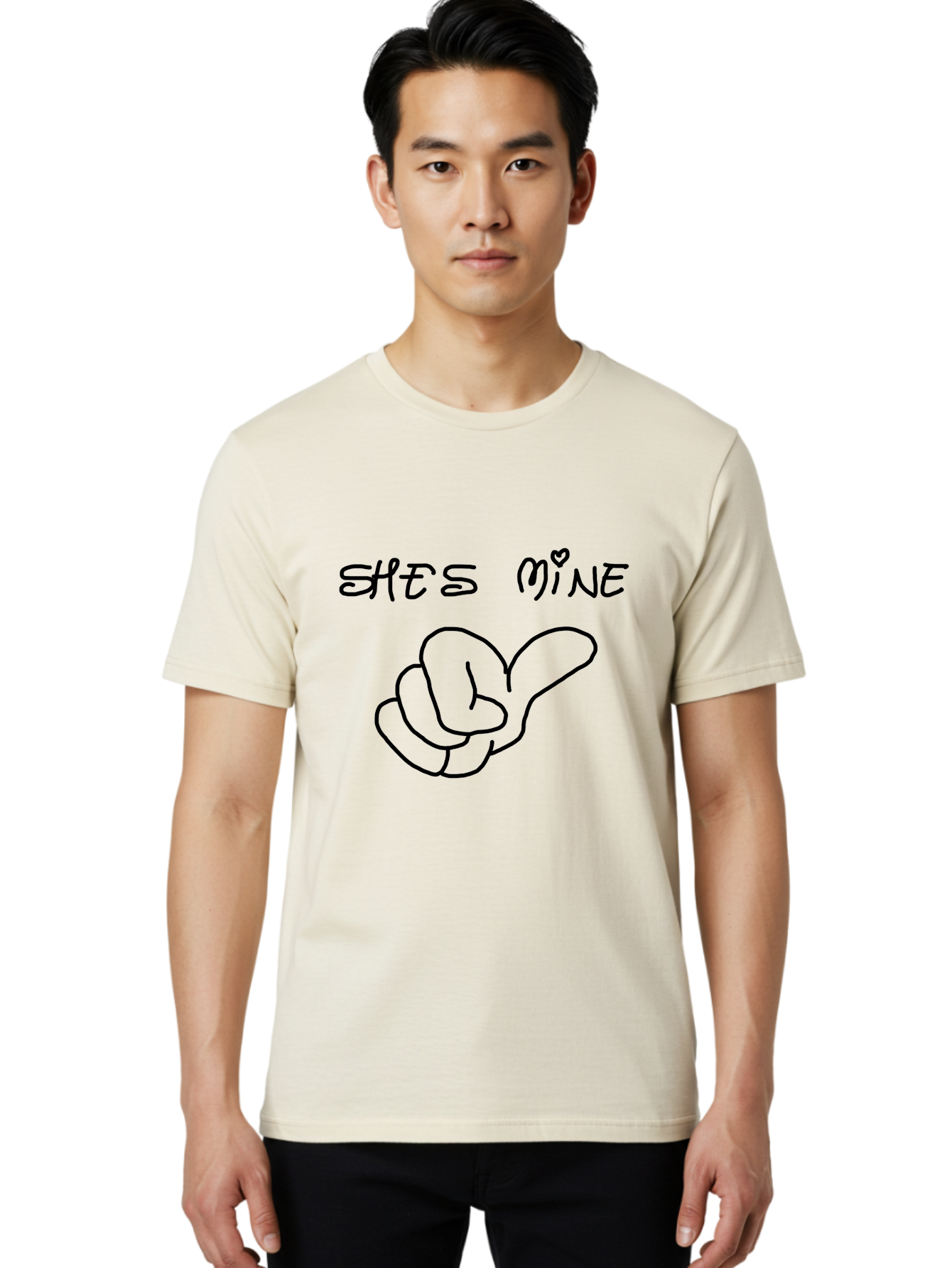 Shes-Mine Men'S Graphic Tee, 100% Cotton, Comfortable Casual Summer Wear, Machine Washable, Hand Gesture, Possessive Symbol, Love Sign, Heart Symbol, Romantic Gesture, Claim Of Ownership, Symbol Of Love -  Aaa121