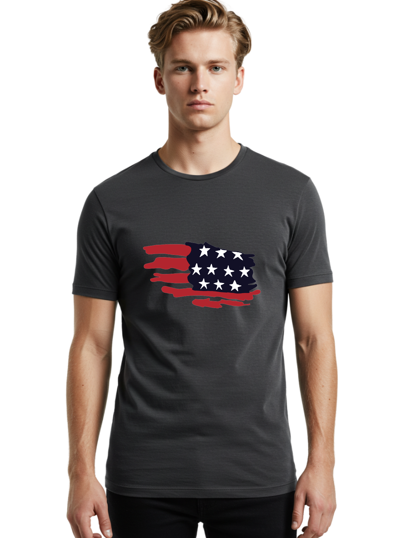 Stars-And-Stripes Men'S Graphic Tee, 100% Cotton, Comfortable Casual Summer Wear, Machine Washable, American Flag, Red And White Stripes, White Stars, Patriotic Symbol, Us National Flag, Freedom Representation, Abstract Design, -  Aaa126