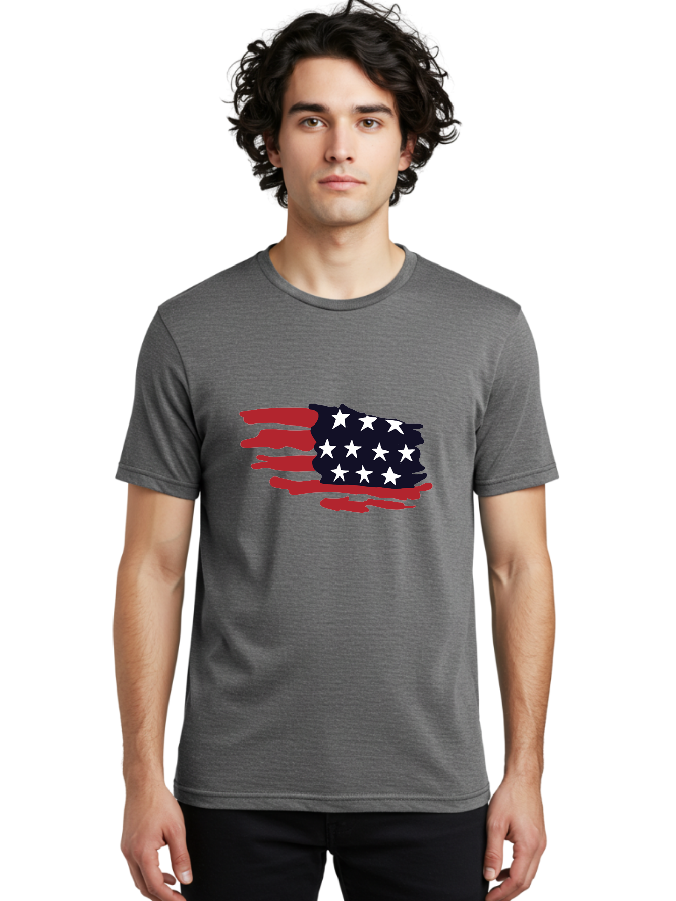 Stars-And-Stripes Men'S Graphic Tee, 100% Cotton, Comfortable Casual Summer Wear, Machine Washable, American Flag, Red And White Stripes, White Stars, Patriotic Symbol, Us National Flag, Freedom Representation, Abstract Design, -  Aaa126