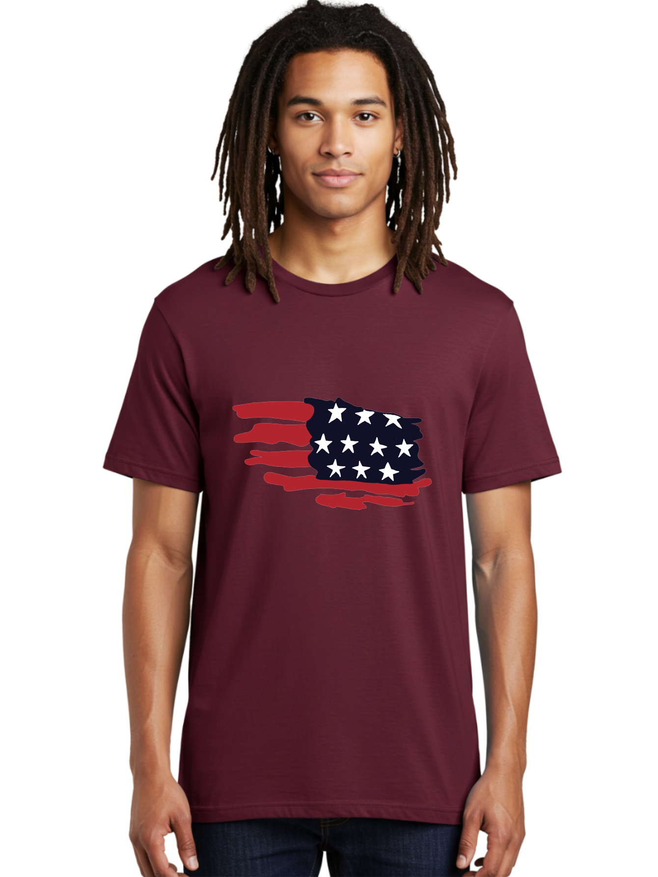 Stars-And-Stripes Men'S Graphic Tee, 100% Cotton, Comfortable Casual Summer Wear, Machine Washable, American Flag, Red And White Stripes, White Stars, Patriotic Symbol, Us National Flag, Freedom Representation, Abstract Design, -  Aaa126