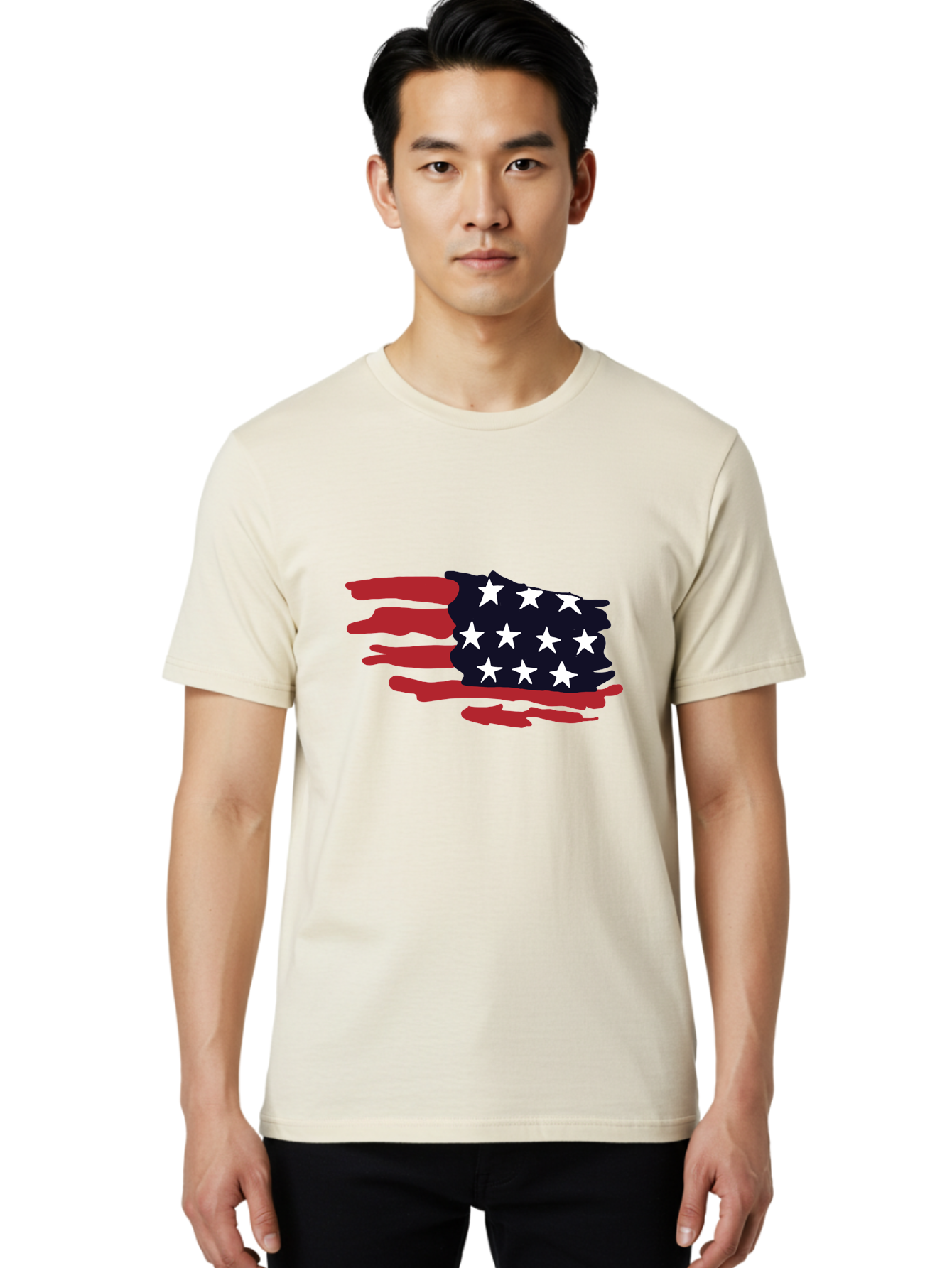Stars-And-Stripes Men'S Graphic Tee, 100% Cotton, Comfortable Casual Summer Wear, Machine Washable, American Flag, Red And White Stripes, White Stars, Patriotic Symbol, Us National Flag, Freedom Representation, Abstract Design, -  Aaa126