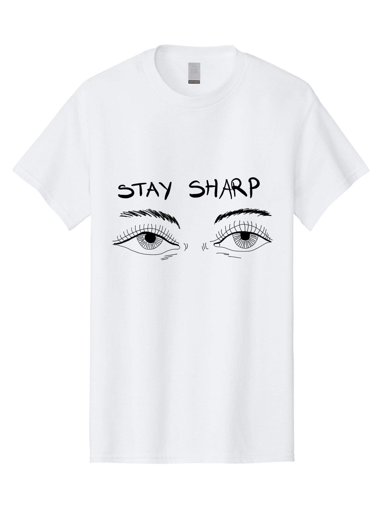 Stay-Sharp Men'S Graphic Tee, 100% Cotton, Comfortable Casual Summer Wear, Machine Washable, Stay Sharp, Motivation, Focus, Eye Illustration, Eyebrow, Detailed Drawing, Black And White, Inspirational Quote, Motivational Art, Mindfulness -  Aaa127