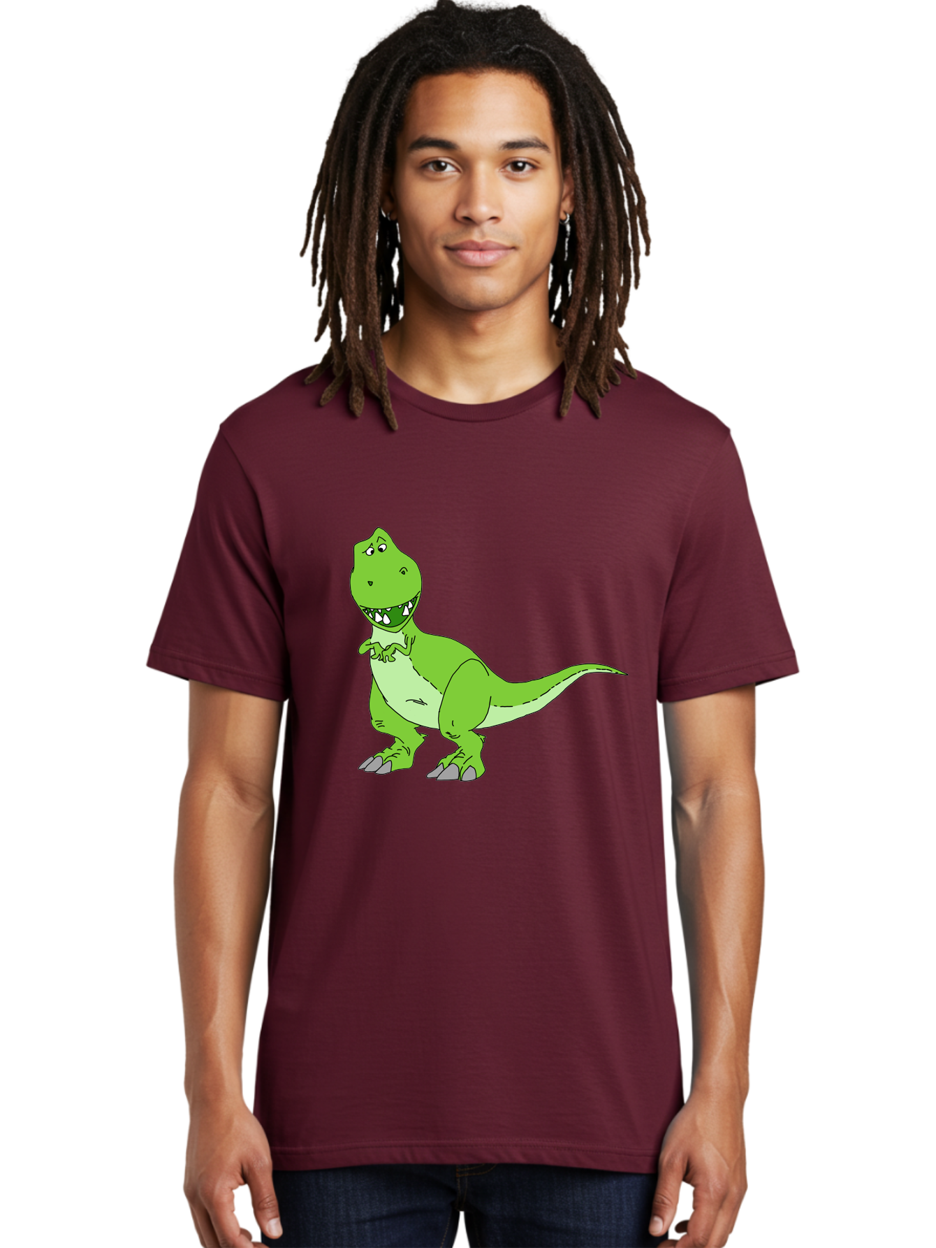 T-Rex Men'S Graphic Tee, 100% Cotton, Comfortable Casual Summer Wear, Machine Washable, Cartoon T-Rex, Green Dinosaur, Prehistoric Creature, Toothy Grin, Playful Expression, Dinosaur Illustration, Children'S Character, Fun And Friendly, -  Aaa128
