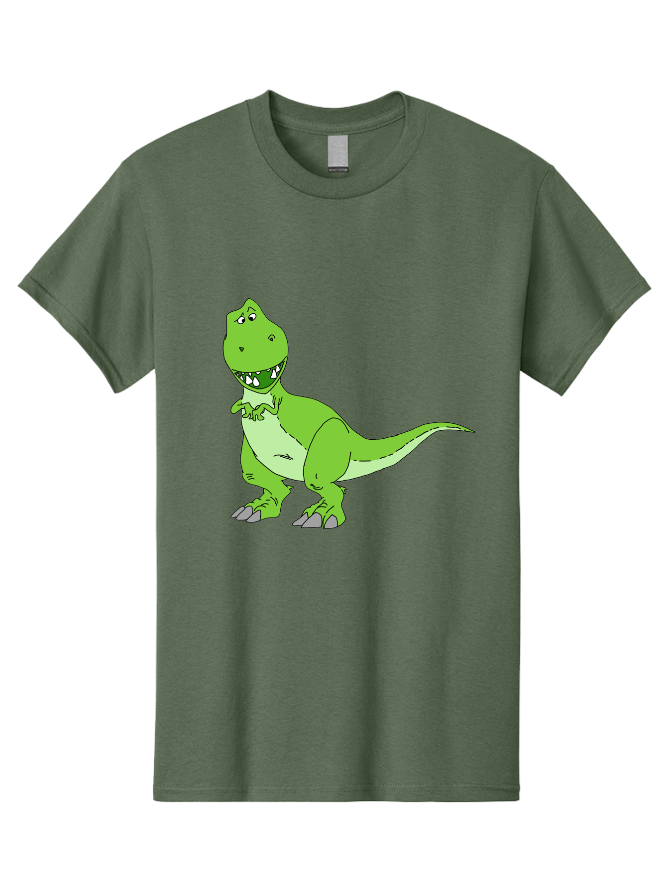 T-Rex Men'S Graphic Tee, 100% Cotton, Comfortable Casual Summer Wear, Machine Washable, Cartoon T-Rex, Green Dinosaur, Prehistoric Creature, Toothy Grin, Playful Expression, Dinosaur Illustration, Children'S Character, Fun And Friendly, -  Aaa128