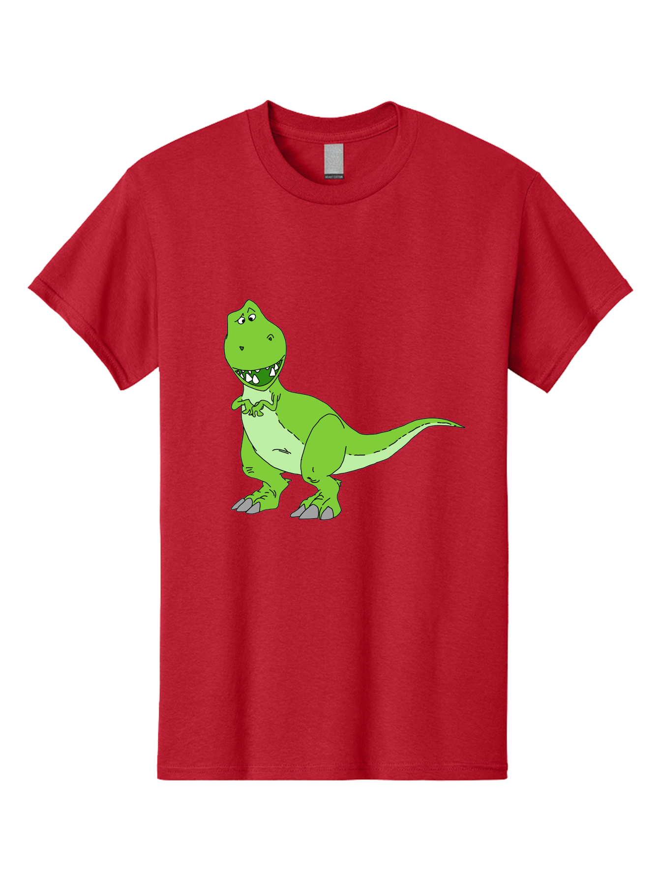 T-Rex Men'S Graphic Tee, 100% Cotton, Comfortable Casual Summer Wear, Machine Washable, Cartoon T-Rex, Green Dinosaur, Prehistoric Creature, Toothy Grin, Playful Expression, Dinosaur Illustration, Children'S Character, Fun And Friendly, -  Aaa128