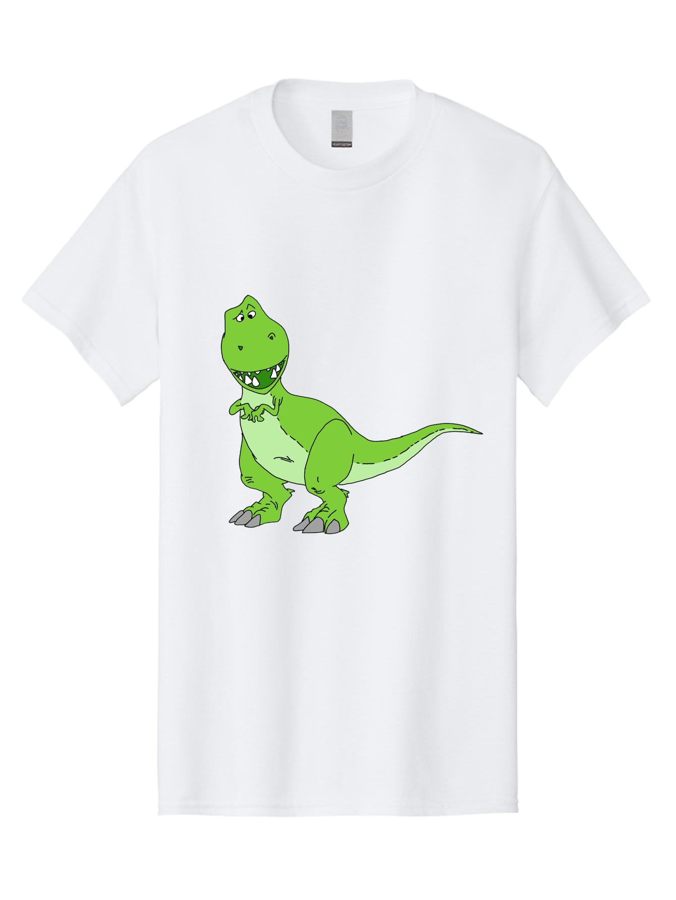 T-Rex Men'S Graphic Tee, 100% Cotton, Comfortable Casual Summer Wear, Machine Washable, Cartoon T-Rex, Green Dinosaur, Prehistoric Creature, Toothy Grin, Playful Expression, Dinosaur Illustration, Children'S Character, Fun And Friendly, -  Aaa128