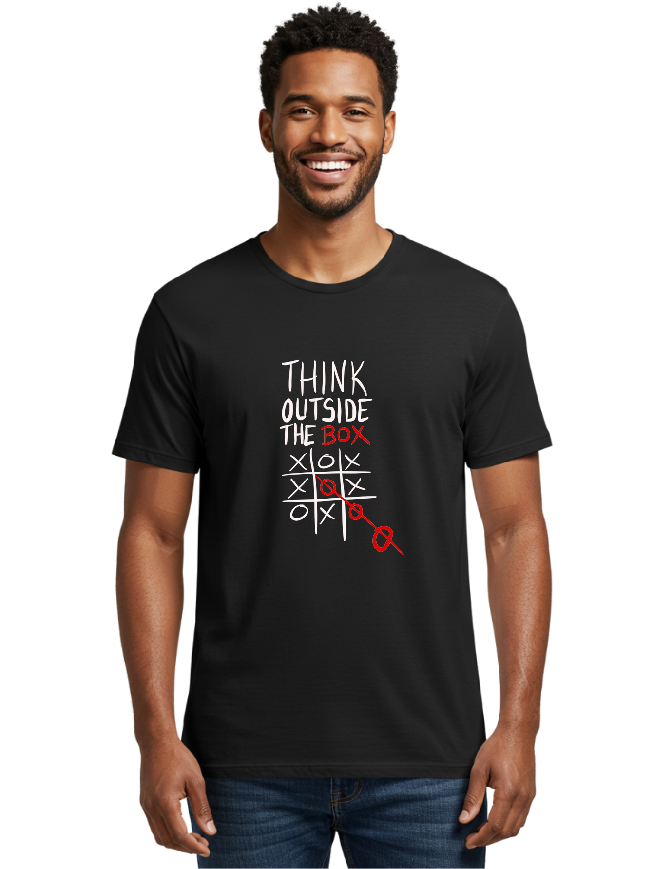 Think-Outside-The-Box Men'S Graphic Tee, 100% Cotton, Comfortable Casual Summer Wear, Machine Washable, Think Outside The Box, Creative Thinking, Tic Tac Toe Game, Innovative Ideas, Problem-Solving, Strategic Thinking, Outside The Box, -  Aaa129