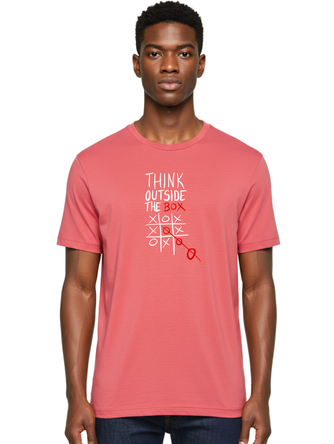 Think-Outside-The-Box Men'S Graphic Tee, 100% Cotton, Comfortable Casual Summer Wear, Machine Washable, Think Outside The Box, Creative Thinking, Tic Tac Toe Game, Innovative Ideas, Problem-Solving, Strategic Thinking, Outside The Box, -  Aaa129