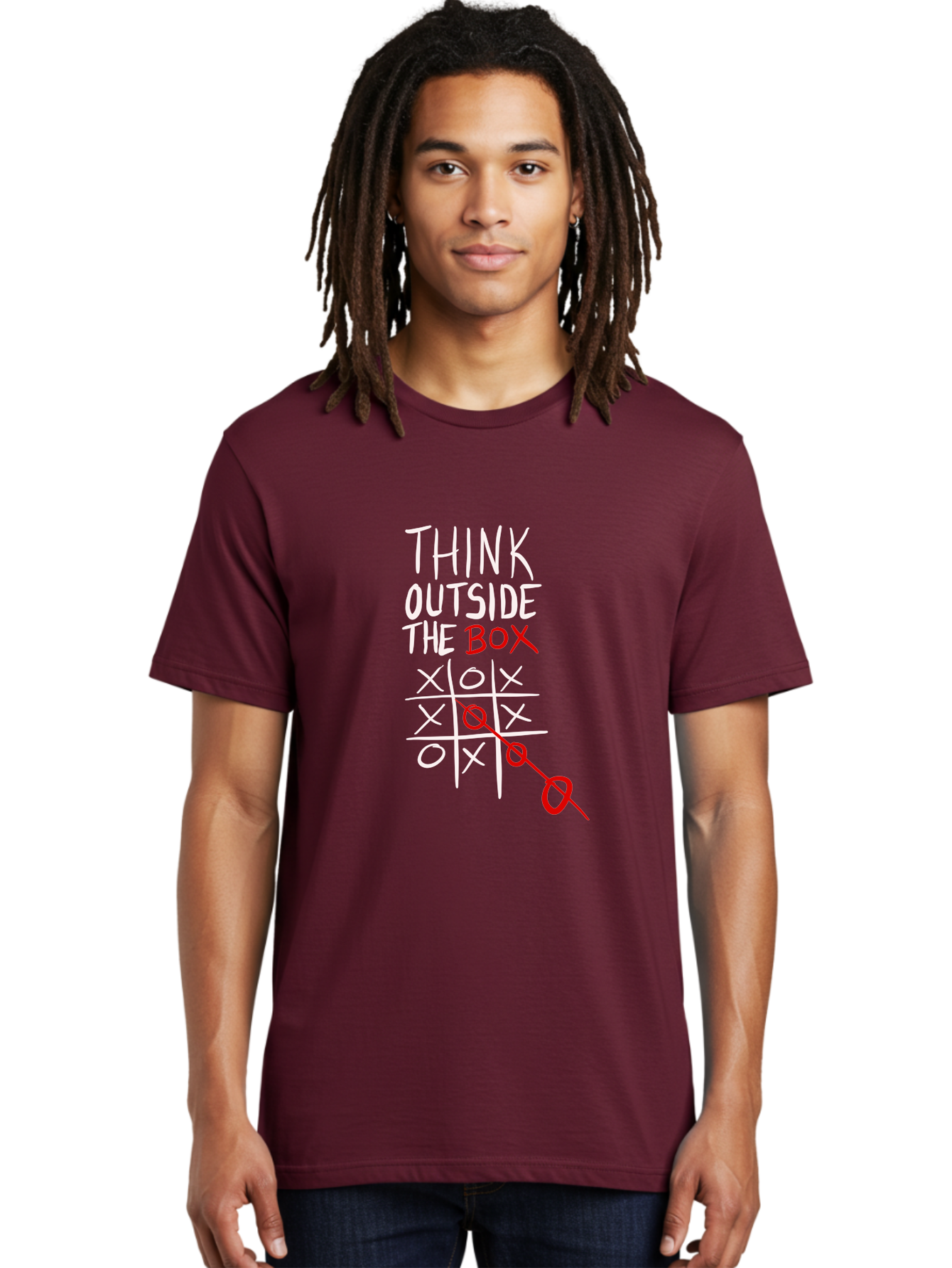 Think-Outside-The-Box Men'S Graphic Tee, 100% Cotton, Comfortable Casual Summer Wear, Machine Washable, Think Outside The Box, Creative Thinking, Tic Tac Toe Game, Innovative Ideas, Problem-Solving, Strategic Thinking, Outside The Box, -  Aaa129