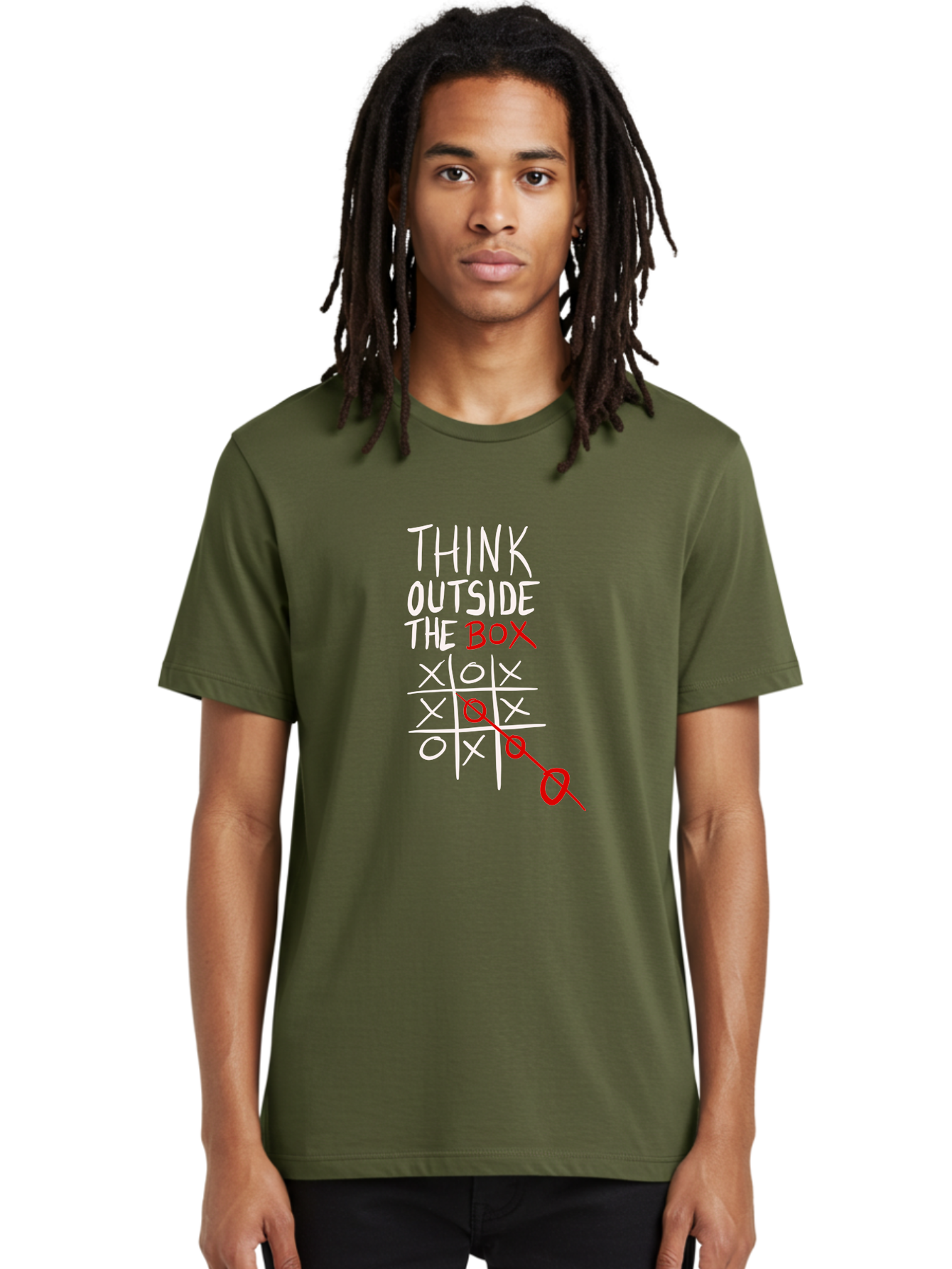 Think-Outside-The-Box Men'S Graphic Tee, 100% Cotton, Comfortable Casual Summer Wear, Machine Washable, Think Outside The Box, Creative Thinking, Tic Tac Toe Game, Innovative Ideas, Problem-Solving, Strategic Thinking, Outside The Box, -  Aaa129