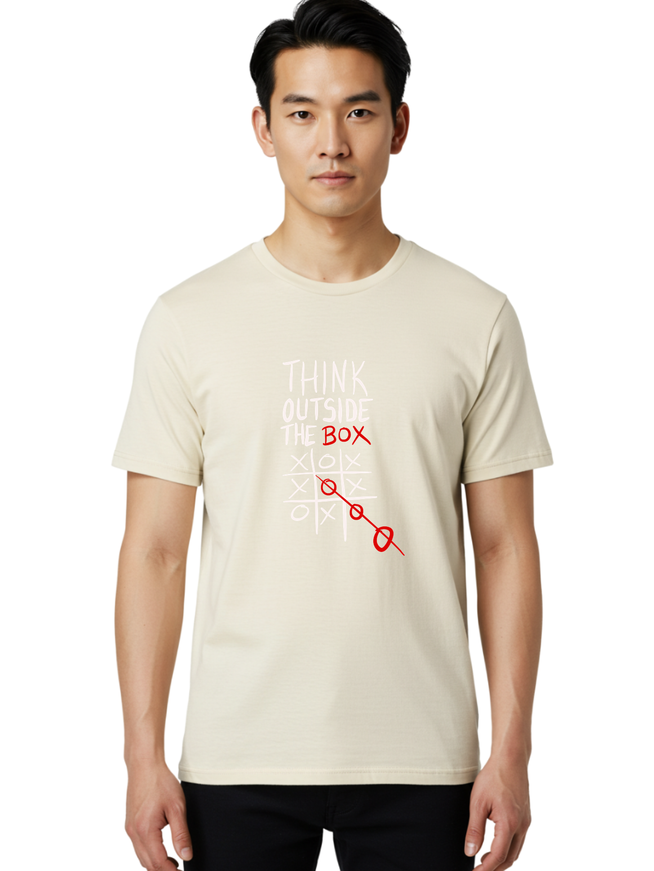 Think-Outside-The-Box Men'S Graphic Tee, 100% Cotton, Comfortable Casual Summer Wear, Machine Washable, Think Outside The Box, Creative Thinking, Tic Tac Toe Game, Innovative Ideas, Problem-Solving, Strategic Thinking, Outside The Box, -  Aaa129