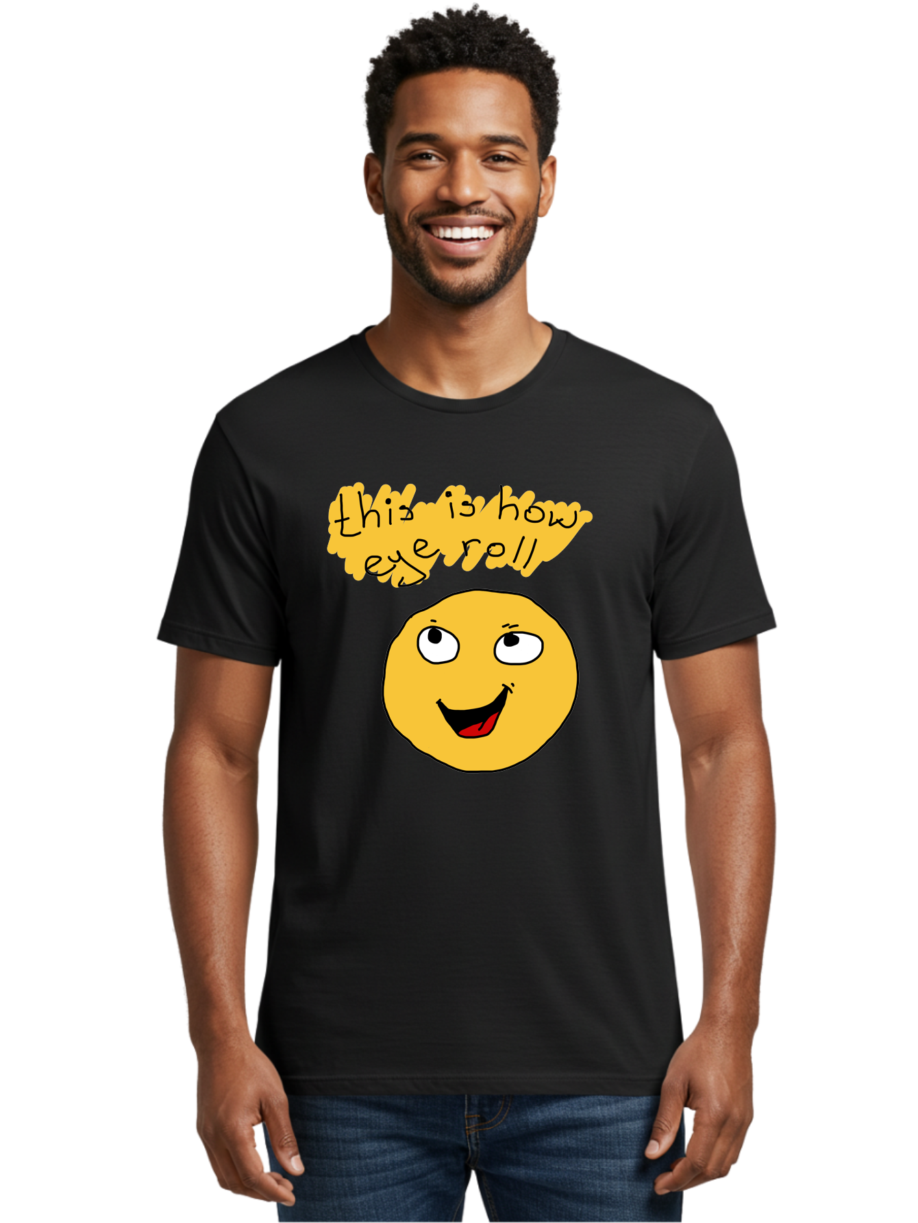This-Is-How-Eye-Roll Men'S Graphic Tee, 100% Cotton, Comfortable Casual Summer Wear, Machine Washable, Funny Emoticon, Eye Roll Meme, Cartoon Character, Humorous Expression, Playful Humor, Sarcastic Face, Smiling Emoji, Laugh Out Loud -  Aaa131