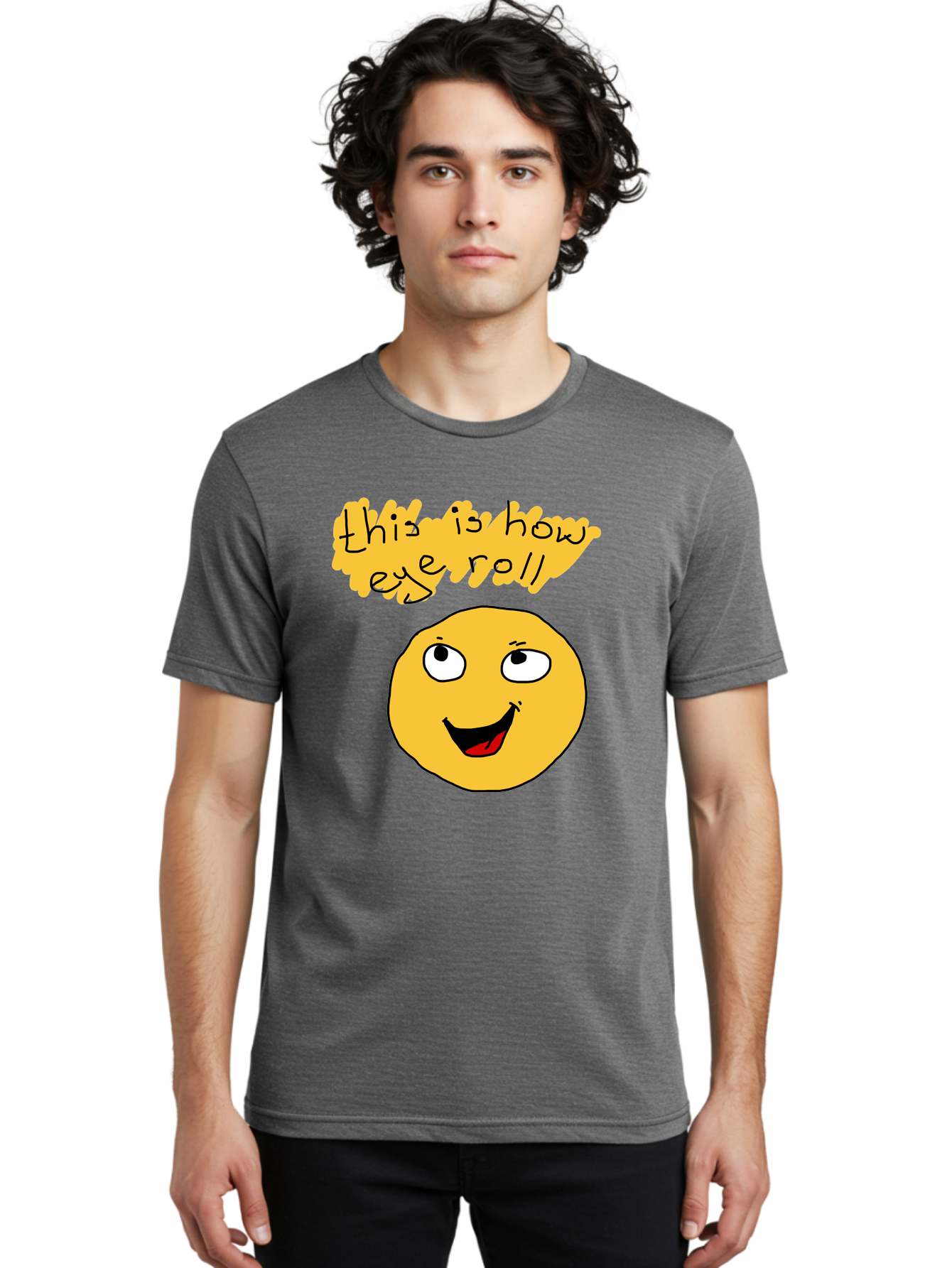 This-Is-How-Eye-Roll Men'S Graphic Tee, 100% Cotton, Comfortable Casual Summer Wear, Machine Washable, Funny Emoticon, Eye Roll Meme, Cartoon Character, Humorous Expression, Playful Humor, Sarcastic Face, Smiling Emoji, Laugh Out Loud -  Aaa131