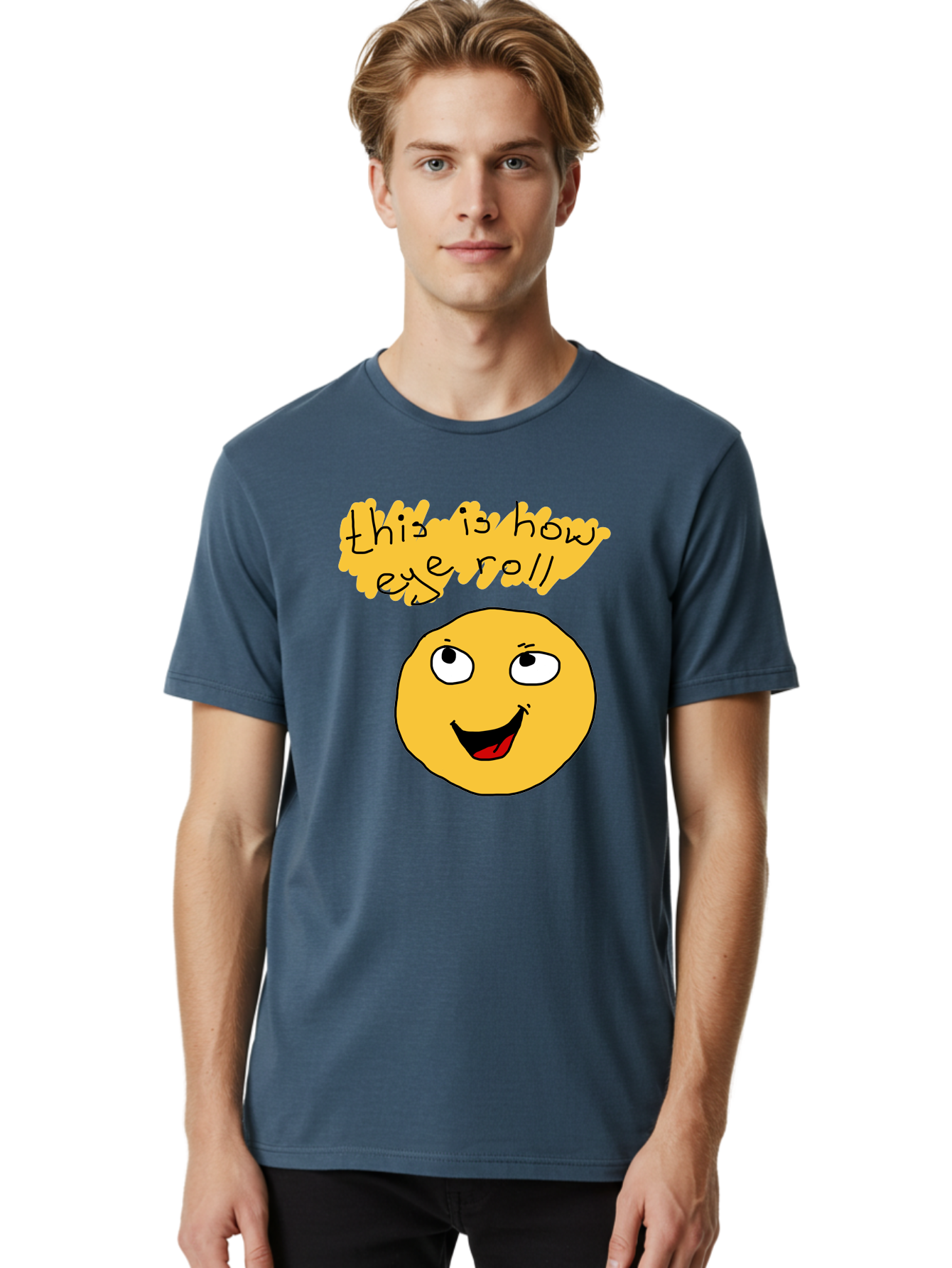 This-Is-How-Eye-Roll Men'S Graphic Tee, 100% Cotton, Comfortable Casual Summer Wear, Machine Washable, Funny Emoticon, Eye Roll Meme, Cartoon Character, Humorous Expression, Playful Humor, Sarcastic Face, Smiling Emoji, Laugh Out Loud -  Aaa131